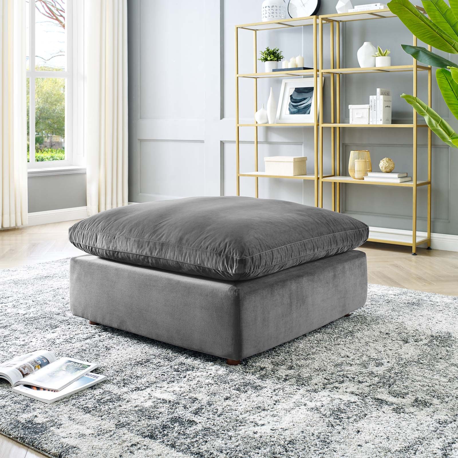 Commix Down Filled Overstuffed Performance Velvet Ottoman By HouseBean