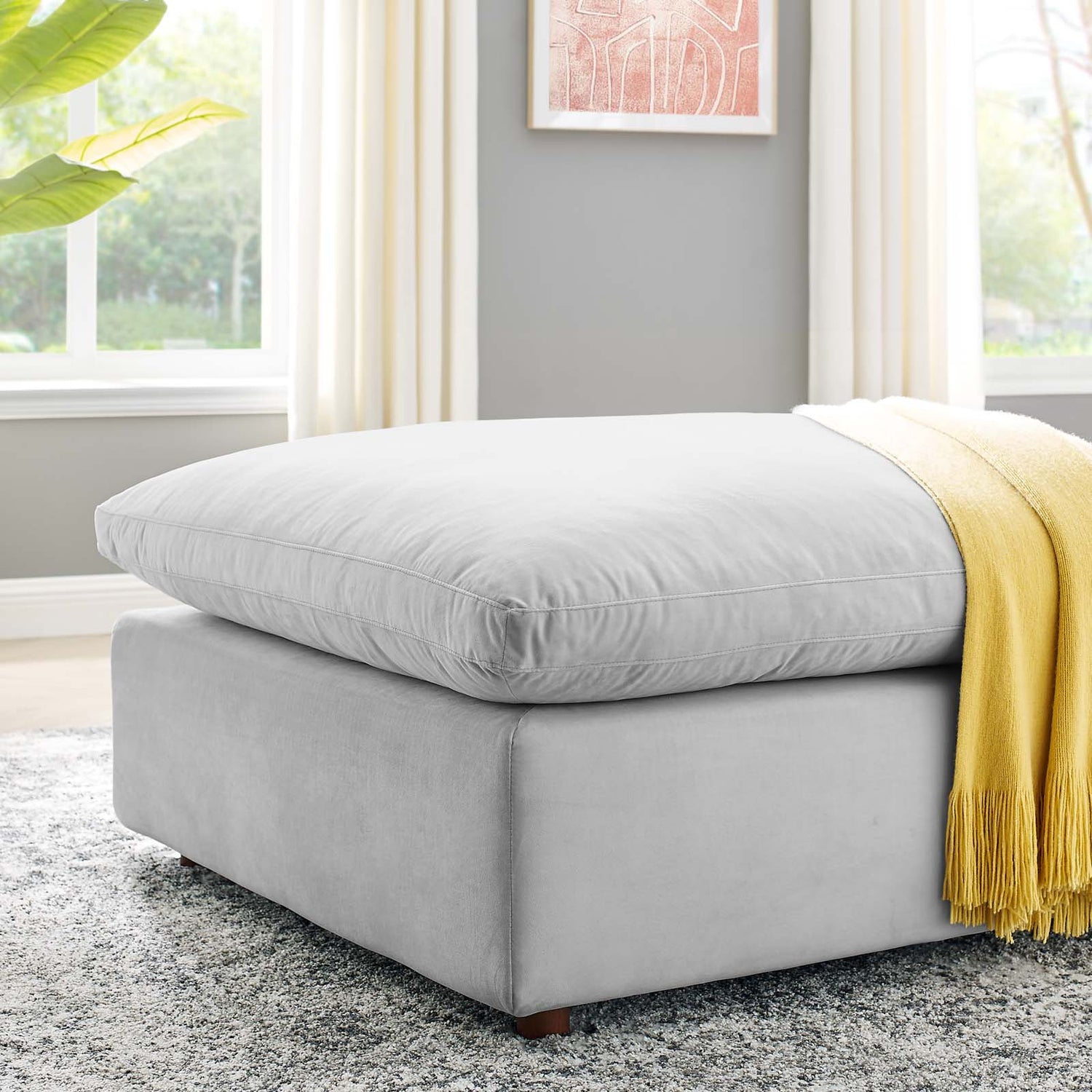 Commix Down Filled Overstuffed Performance Velvet Ottoman By HouseBean