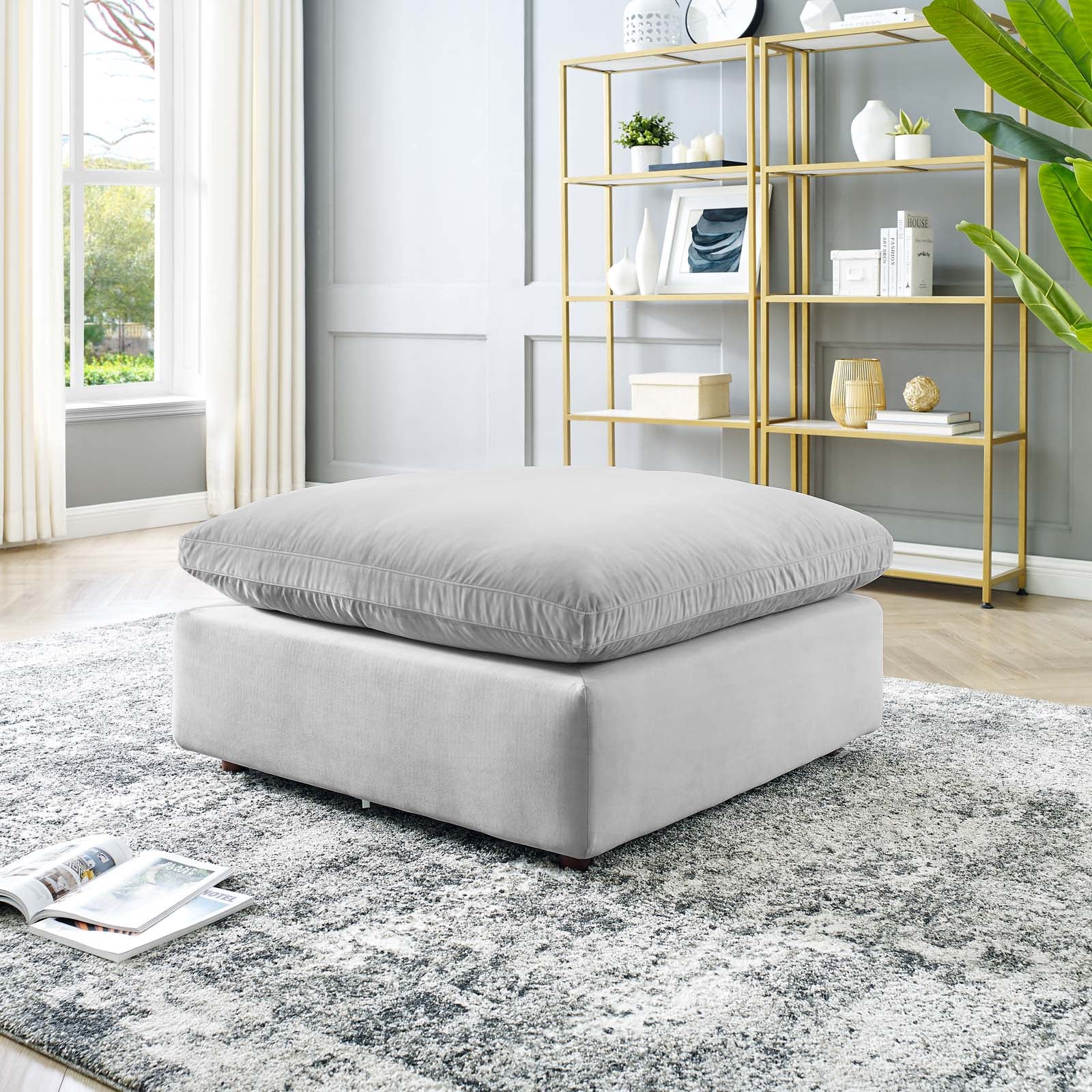 Commix Down Filled Overstuffed Performance Velvet Ottoman By HouseBean