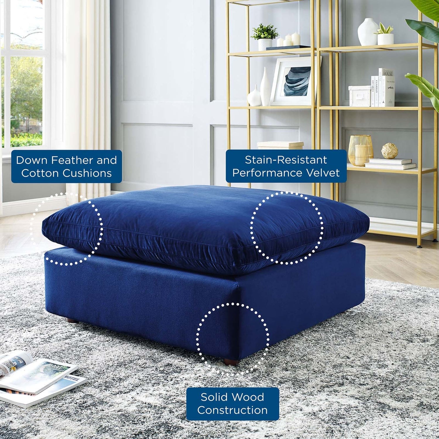 Commix Down Filled Overstuffed Performance Velvet Ottoman By HouseBean