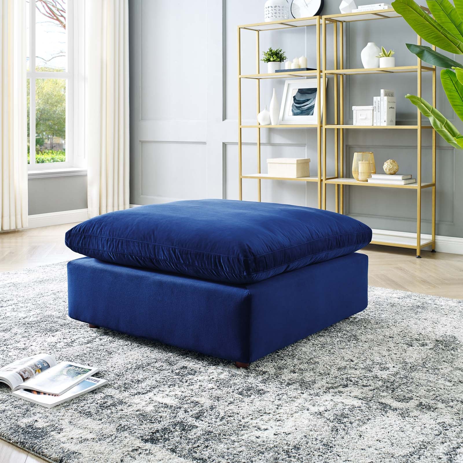 Commix Down Filled Overstuffed Performance Velvet Ottoman By HouseBean