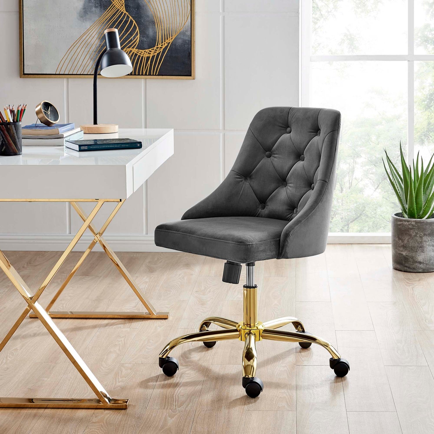 Distinct Tufted Swivel Performance Velvet Office Chair by Modway