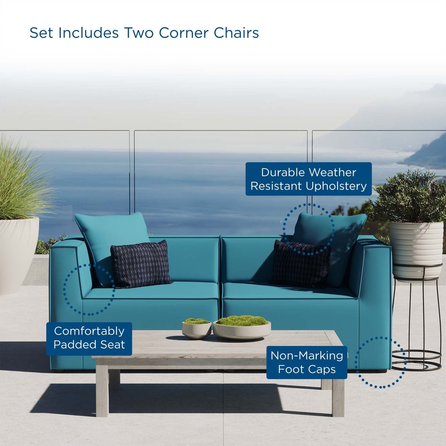 Saybrook Outdoor Patio Upholstered 2-Piece Sectional Sofa Loveseat By HouseBean