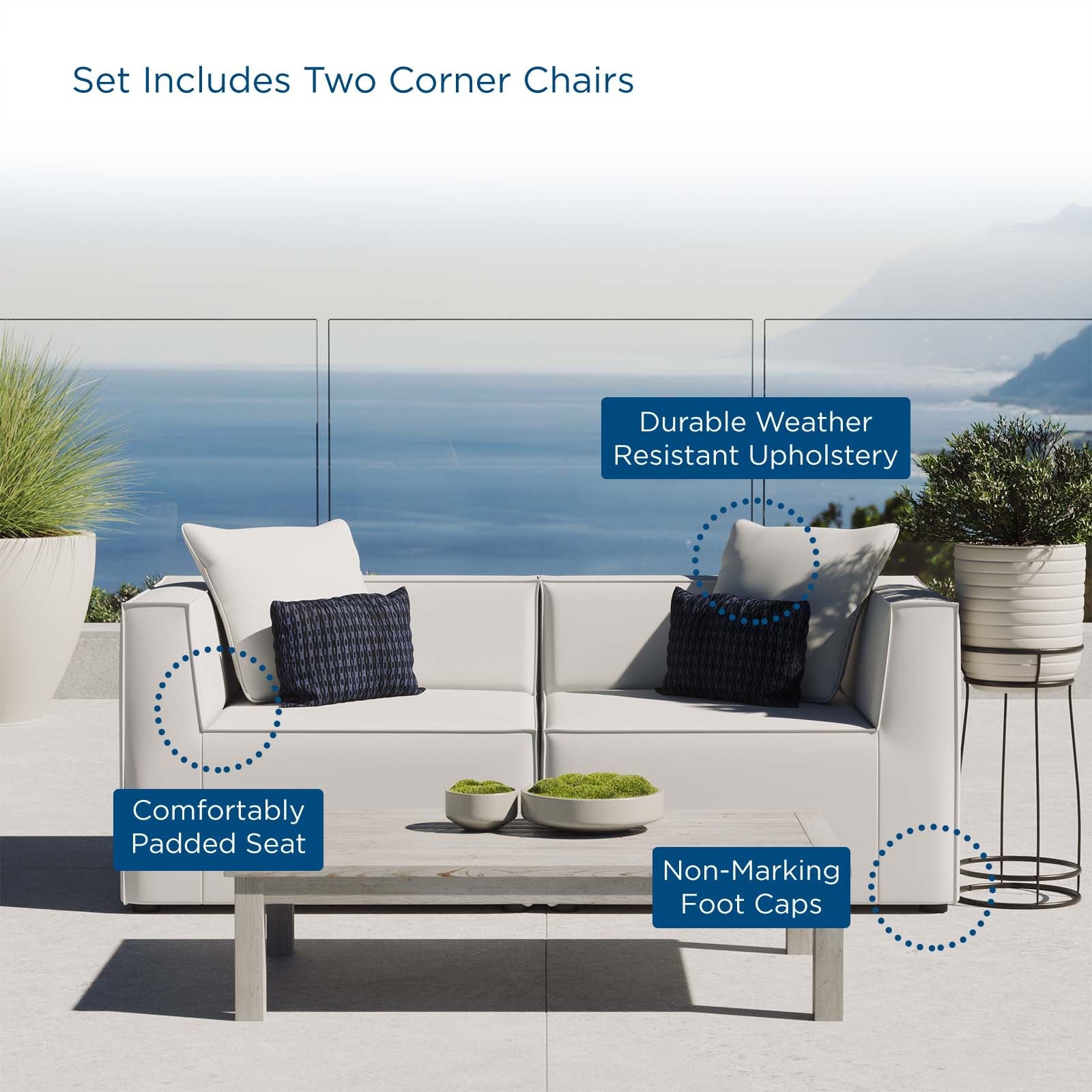 Saybrook Outdoor Patio Upholstered 2-Piece Sectional Sofa Loveseat By HouseBean