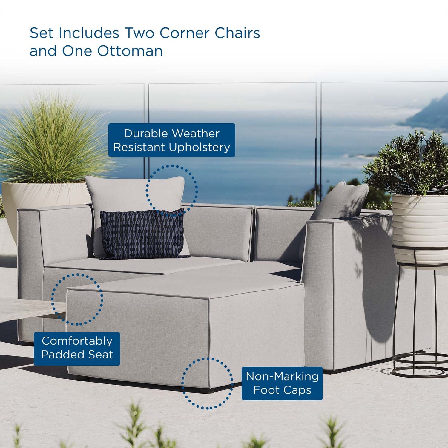 Saybrook Outdoor Patio Upholstered Loveseat and Ottoman Set By HouseBean