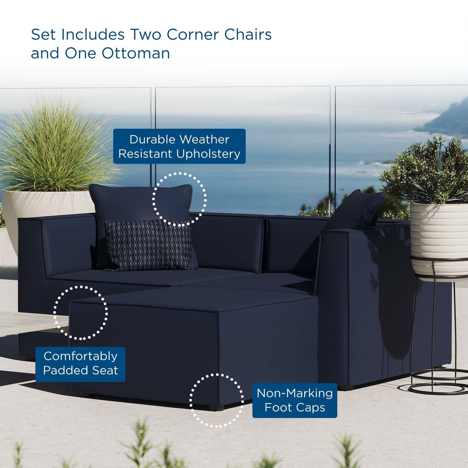 Saybrook Outdoor Patio Upholstered Loveseat and Ottoman Set By HouseBean