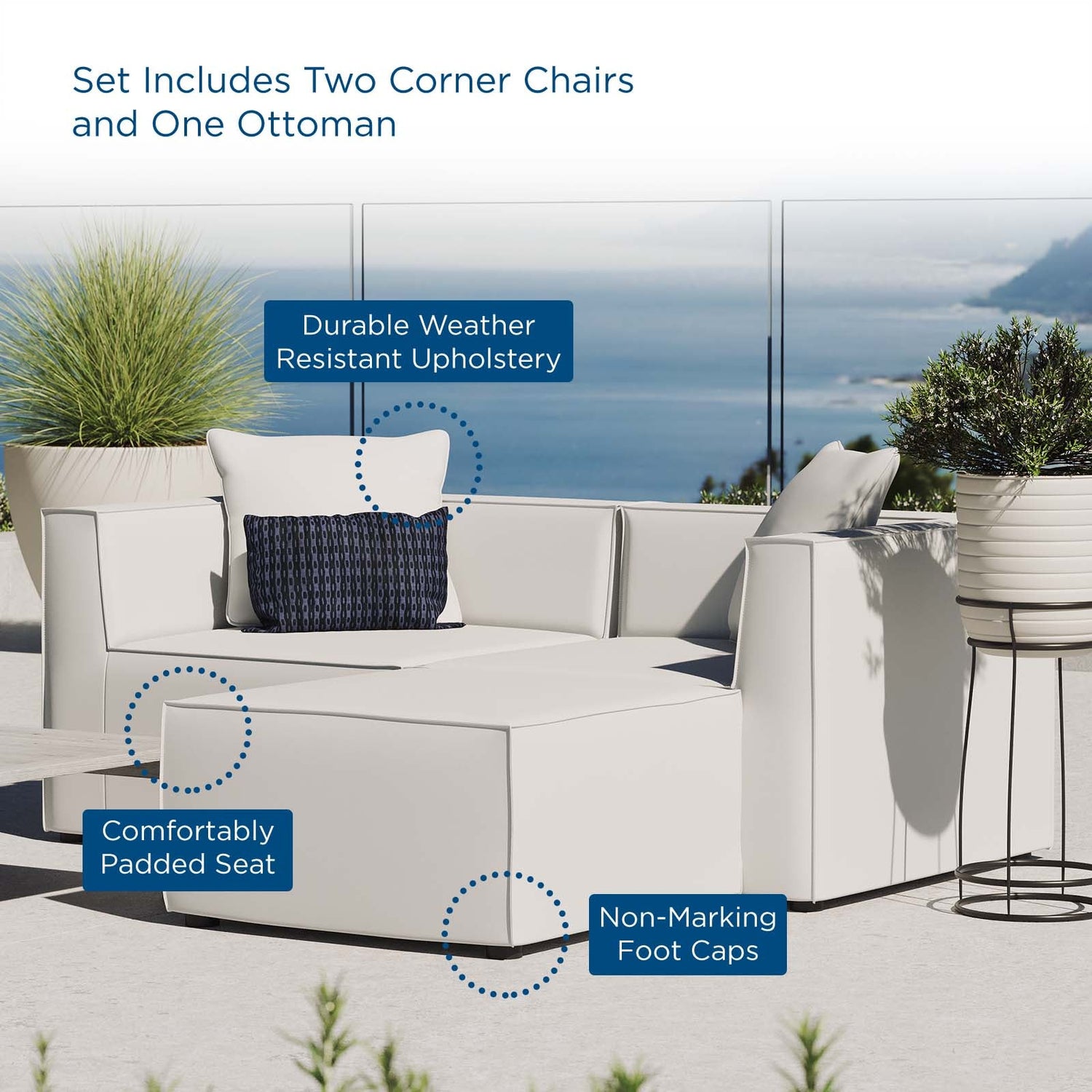 Saybrook Outdoor Patio Upholstered Loveseat and Ottoman Set By HouseBean