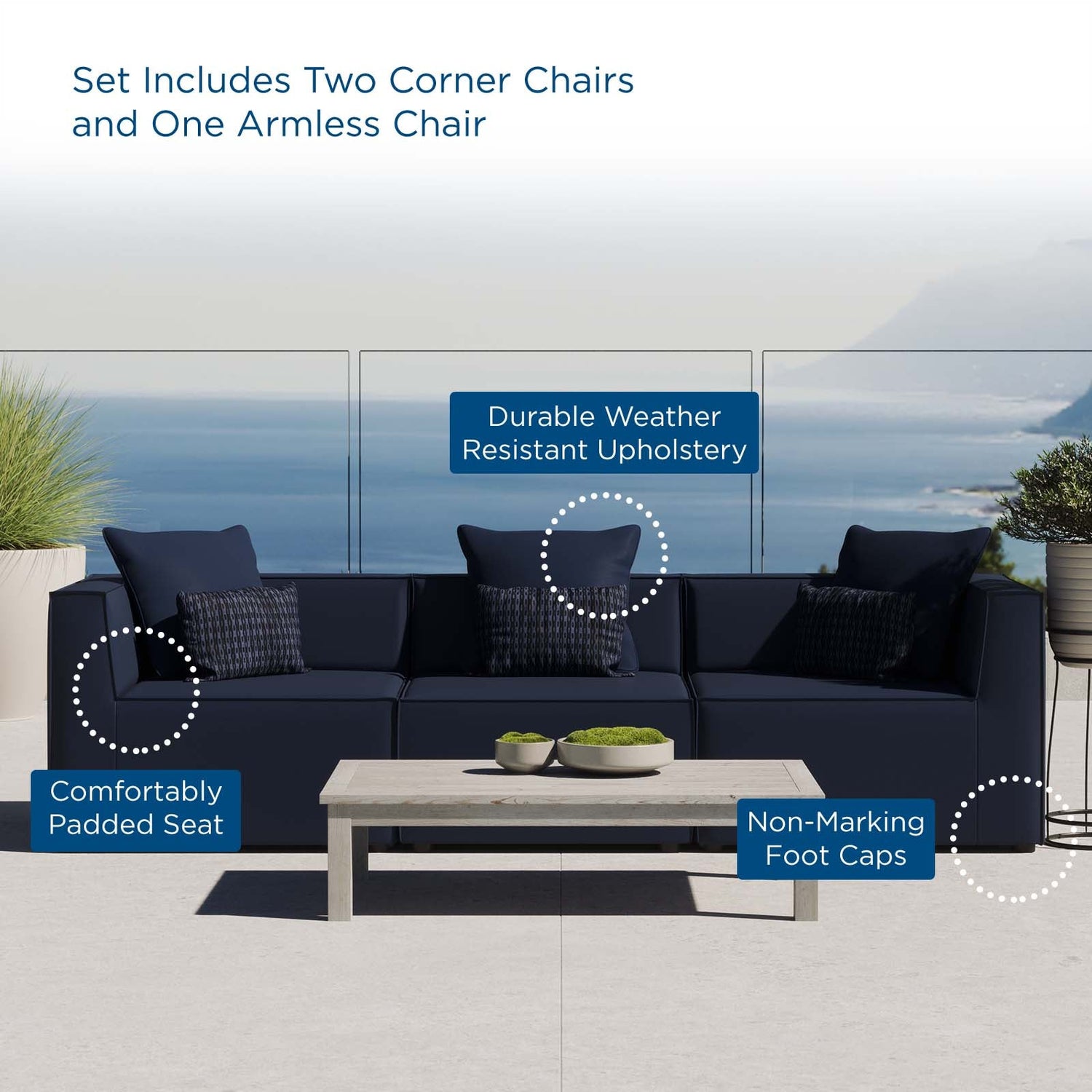 Saybrook Outdoor Patio Upholstered 3-Piece Sectional Sofa By HouseBean