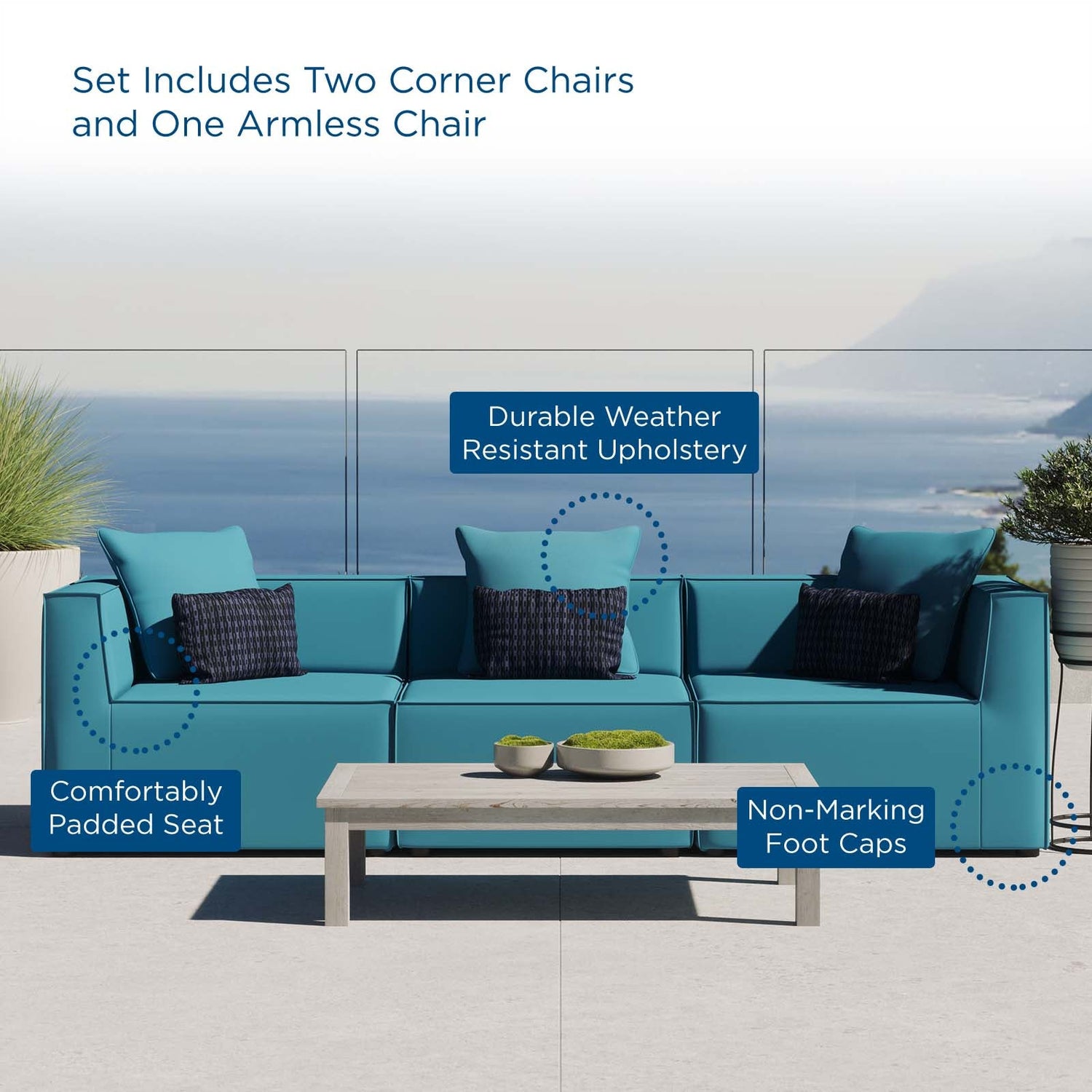 Saybrook Outdoor Patio Upholstered 3-Piece Sectional Sofa By HouseBean