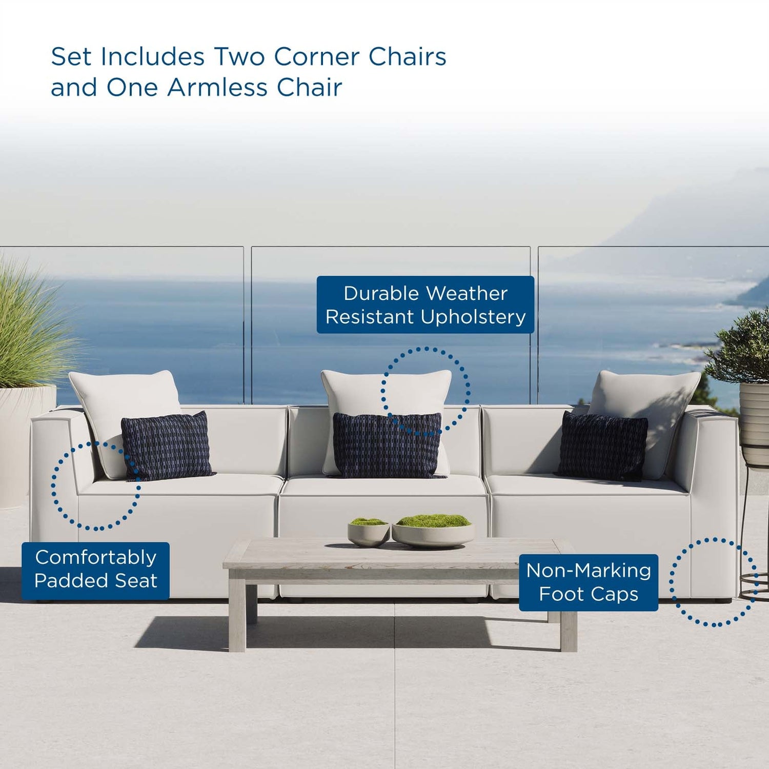 Saybrook Outdoor Patio Upholstered 3-Piece Sectional Sofa By HouseBean