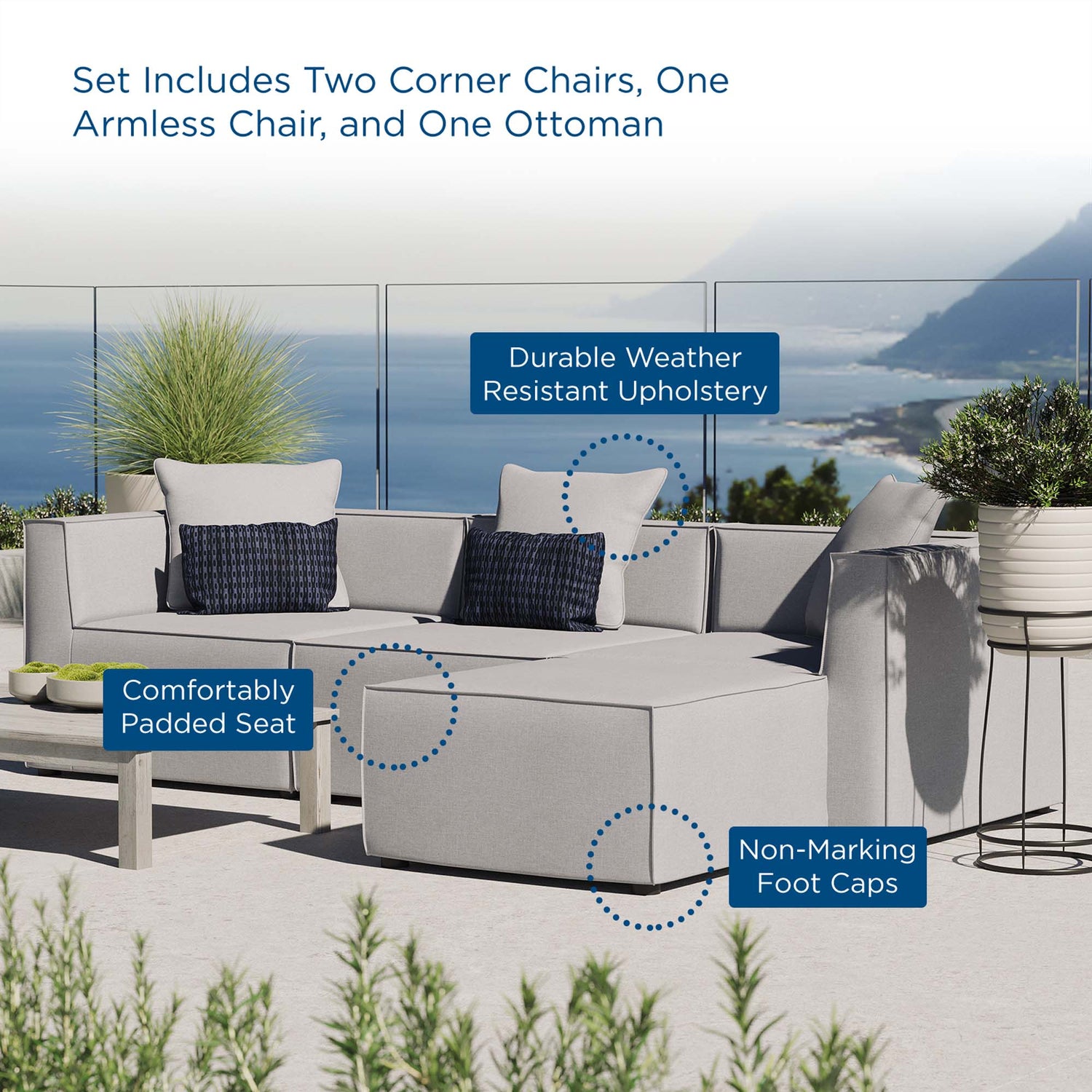 Saybrook Outdoor Patio Upholstered 4-Piece Sectional Sofa by Modway