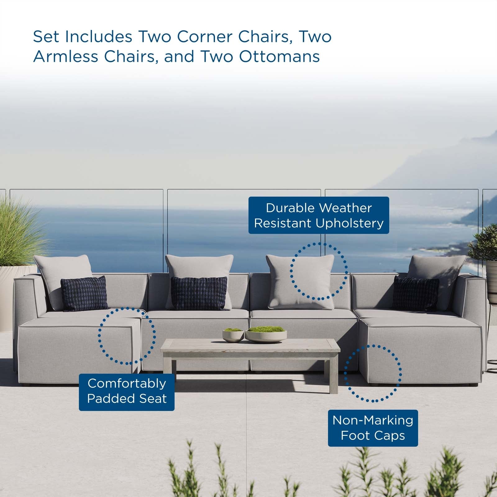 Saybrook Outdoor Patio Upholstered 6-Piece Sectional Sofa By HouseBean