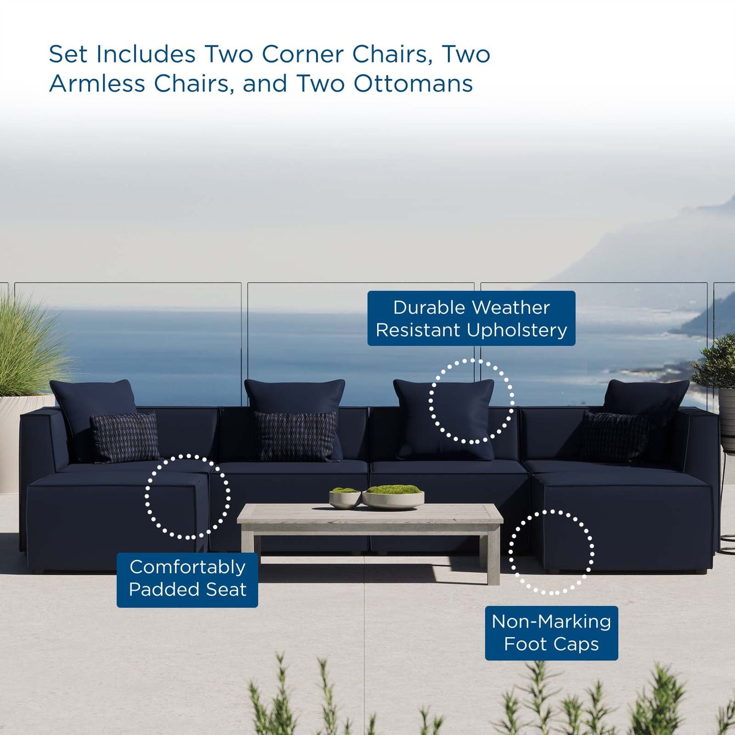 Saybrook Outdoor Patio Upholstered 6-Piece Sectional Sofa By HouseBean