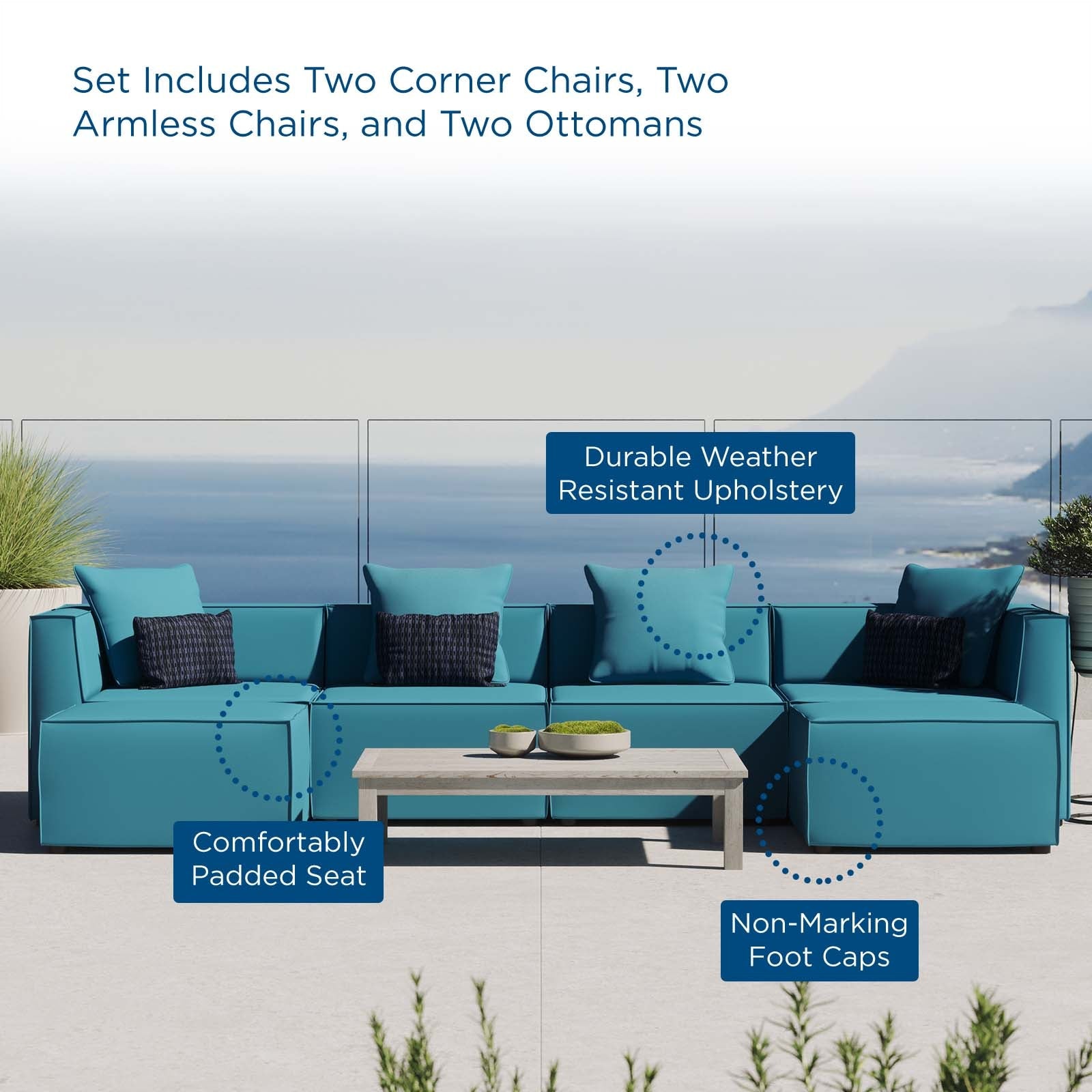 Saybrook Outdoor Patio Upholstered 6-Piece Sectional Sofa By HouseBean