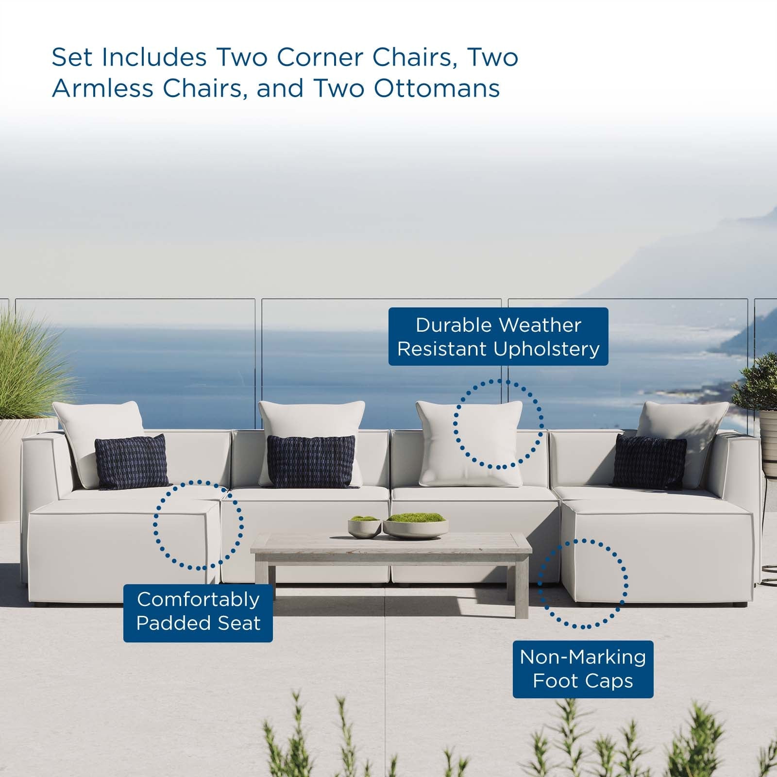 Saybrook Outdoor Patio Upholstered 6-Piece Sectional Sofa By HouseBean