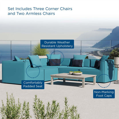 Saybrook Outdoor Patio Upholstered 5-Piece Sectional Sofa By HouseBean