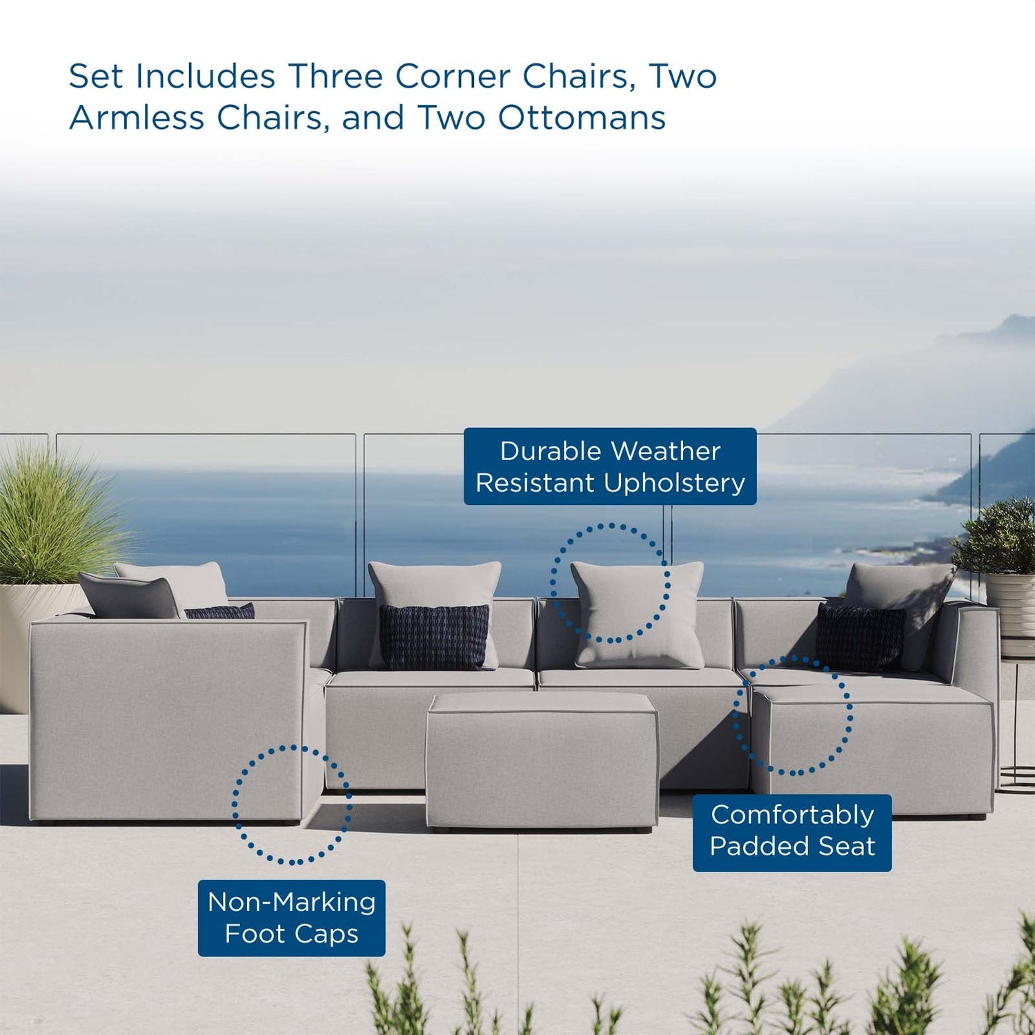 Saybrook Outdoor Patio Upholstered 7-Piece Sectional Sofa By HouseBean