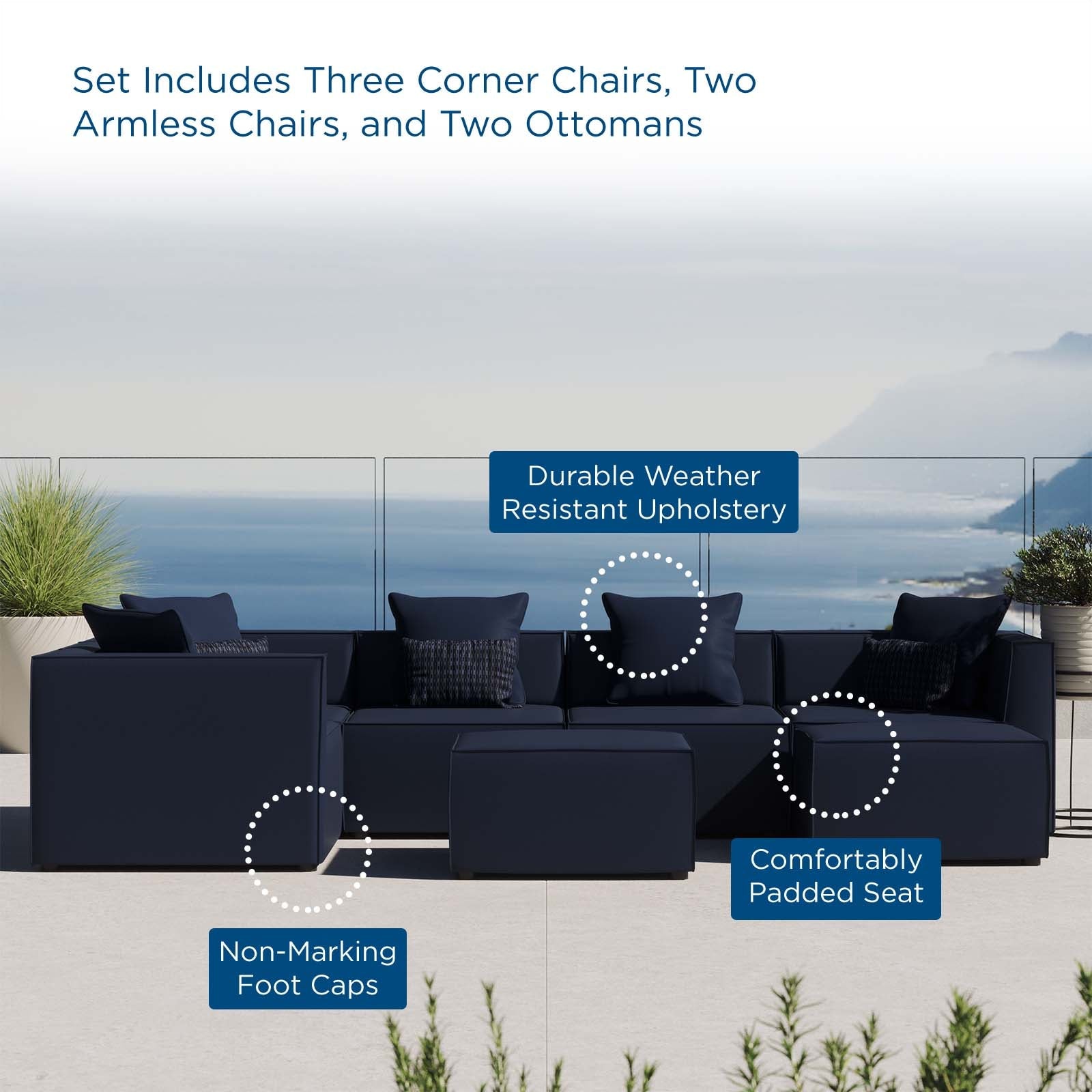 Saybrook Outdoor Patio Upholstered 7-Piece Sectional Sofa By HouseBean