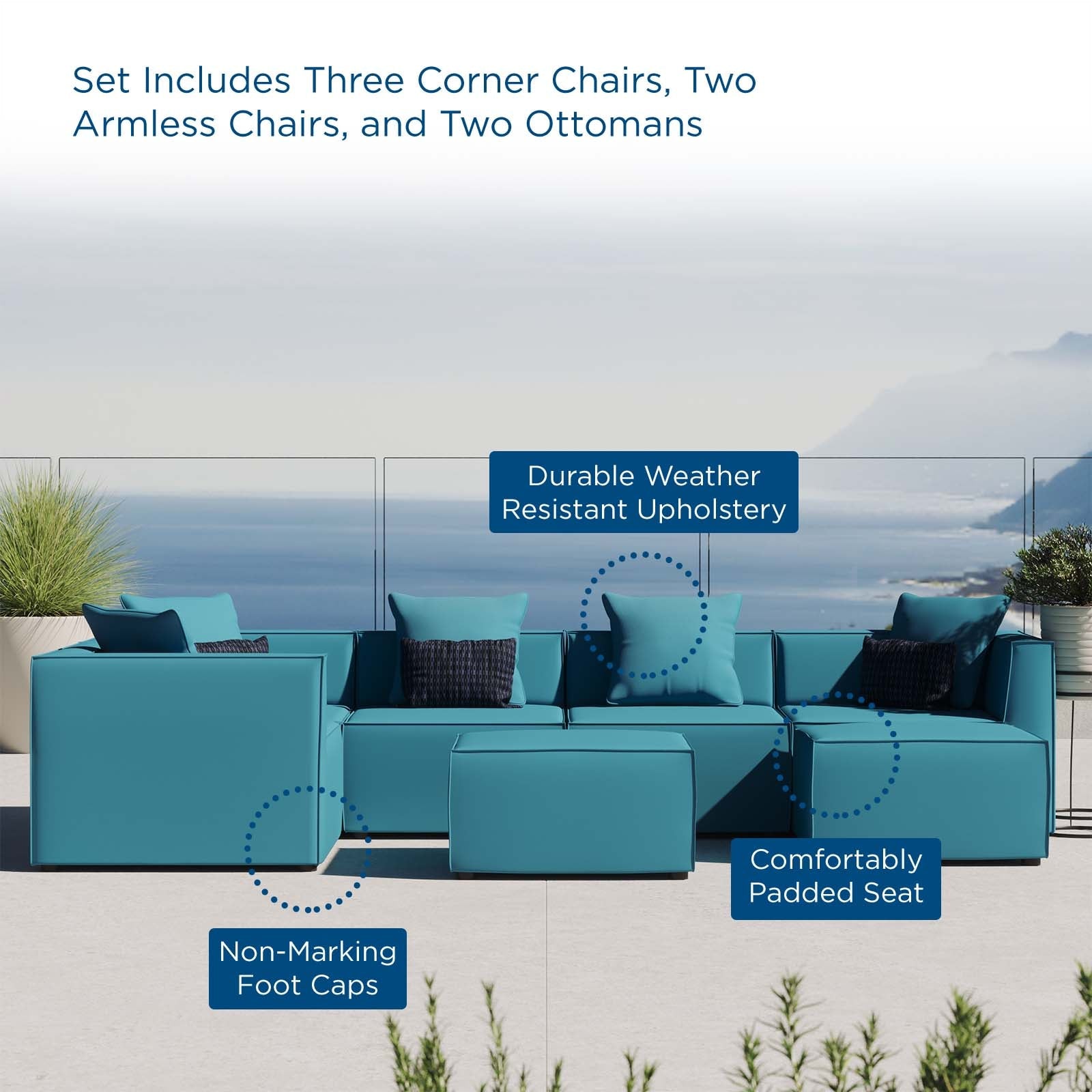 Saybrook Outdoor Patio Upholstered 7-Piece Sectional Sofa By HouseBean