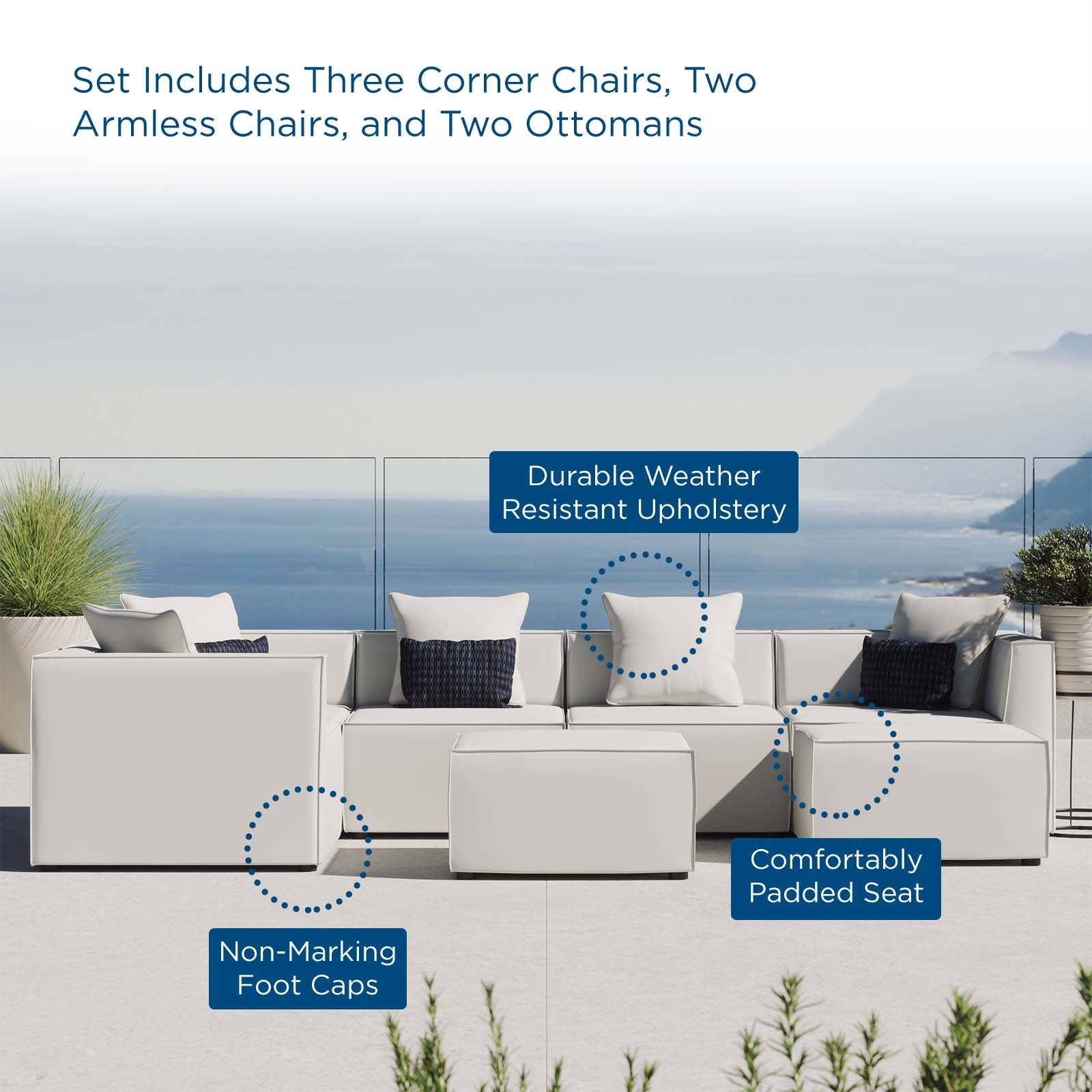 Saybrook Outdoor Patio Upholstered 7-Piece Sectional Sofa By HouseBean