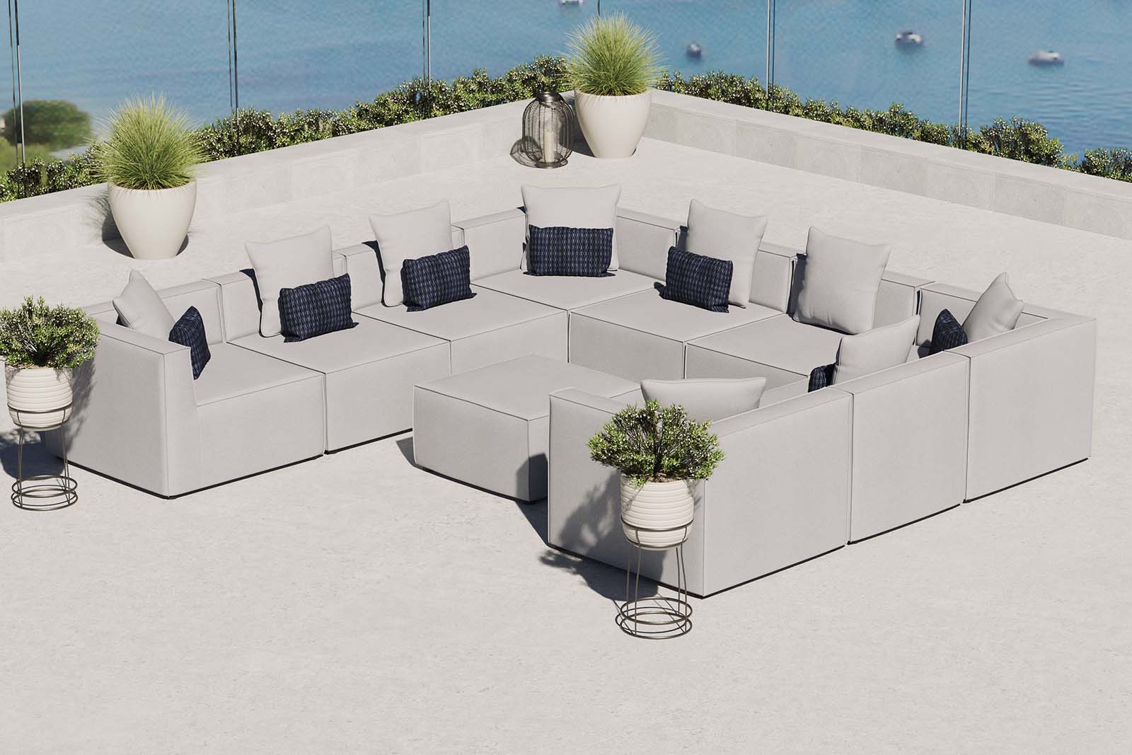 Saybrook Outdoor Patio Upholstered 10-Piece Sectional Sofa By HouseBean