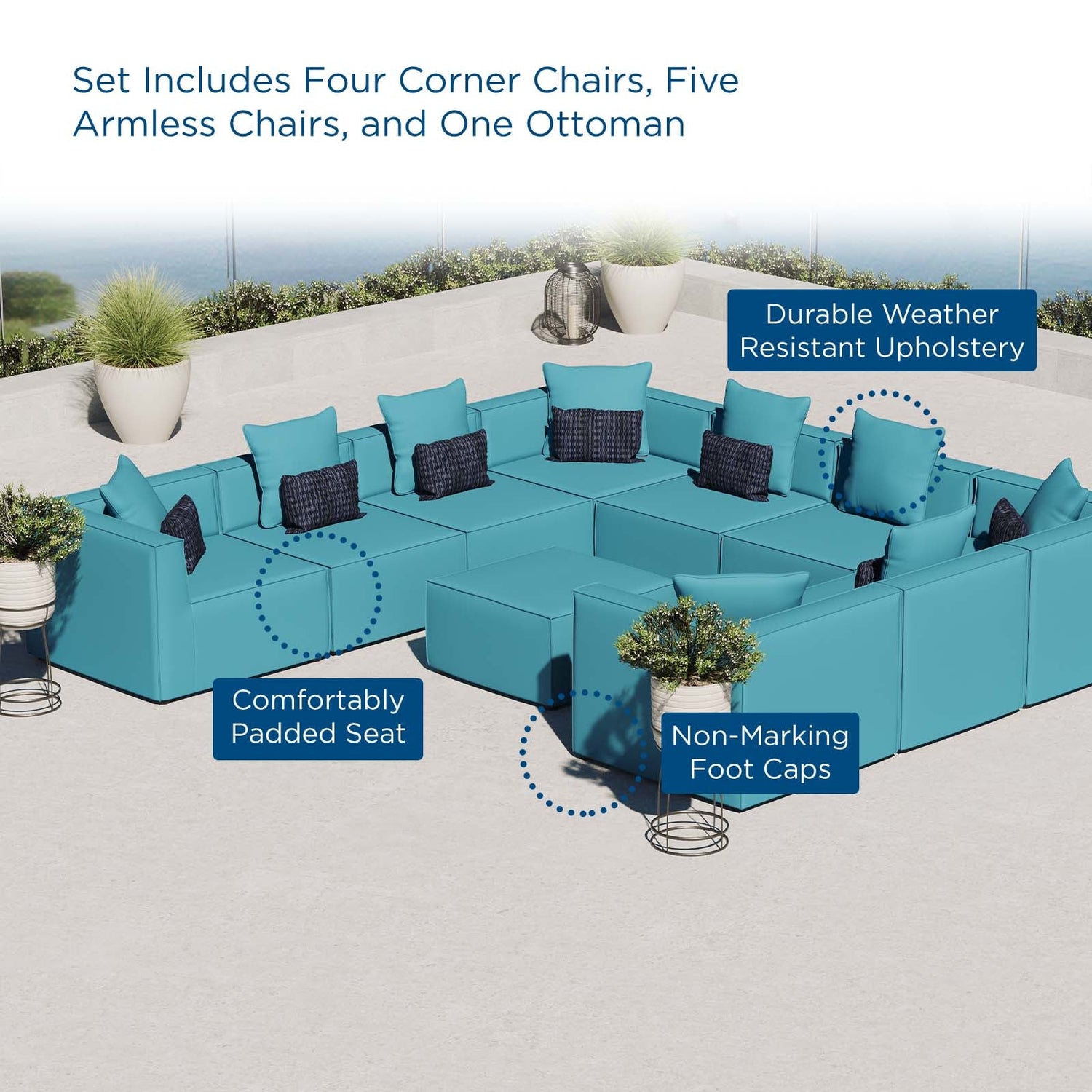 Saybrook Outdoor Patio Upholstered 10-Piece Sectional Sofa By HouseBean