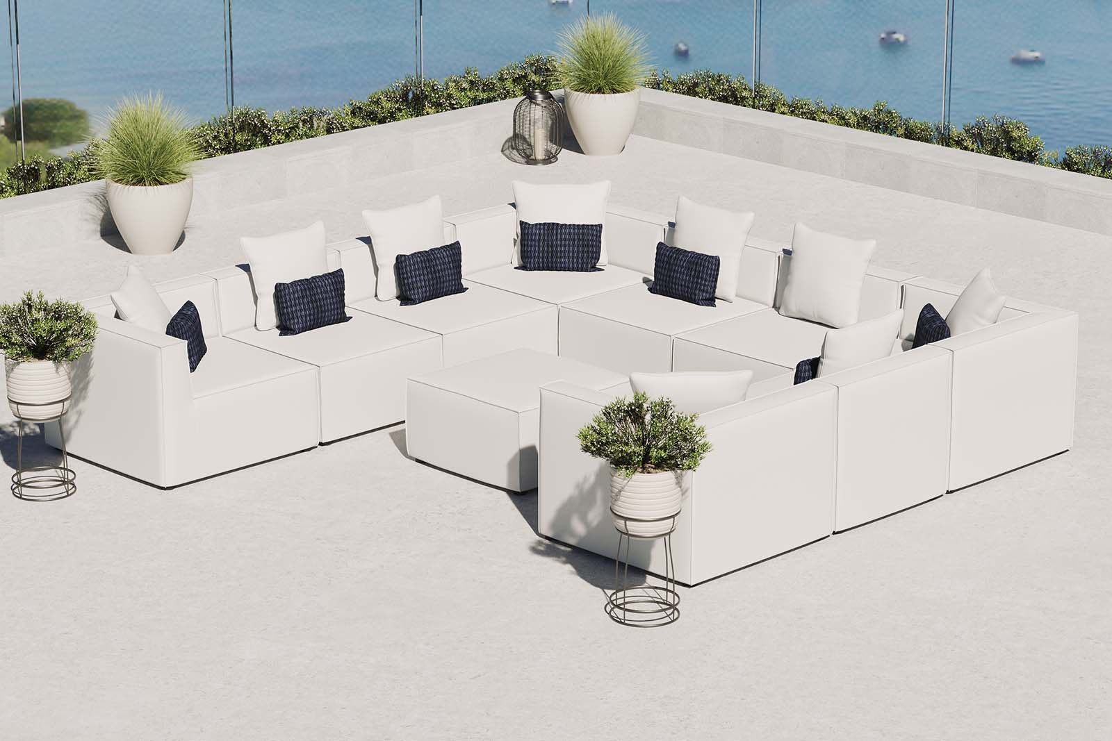 Saybrook Outdoor Patio Upholstered 10-Piece Sectional Sofa By HouseBean