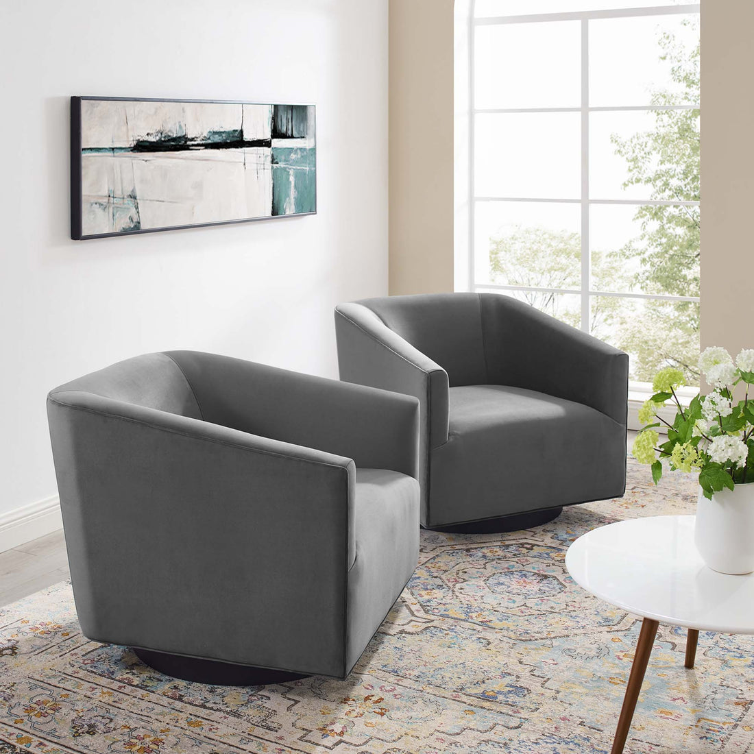 Twist Swivel Chair Performance Velvet Set of 2 by Modway