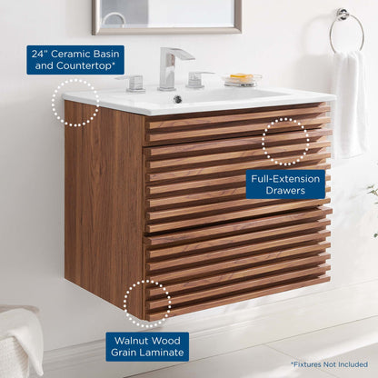Render Wall-Mount Bathroom Vanity with White Basin Included by Modway