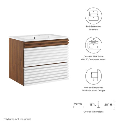 Render Wall-Mount Bathroom Vanity with White Basin Included by Modway
