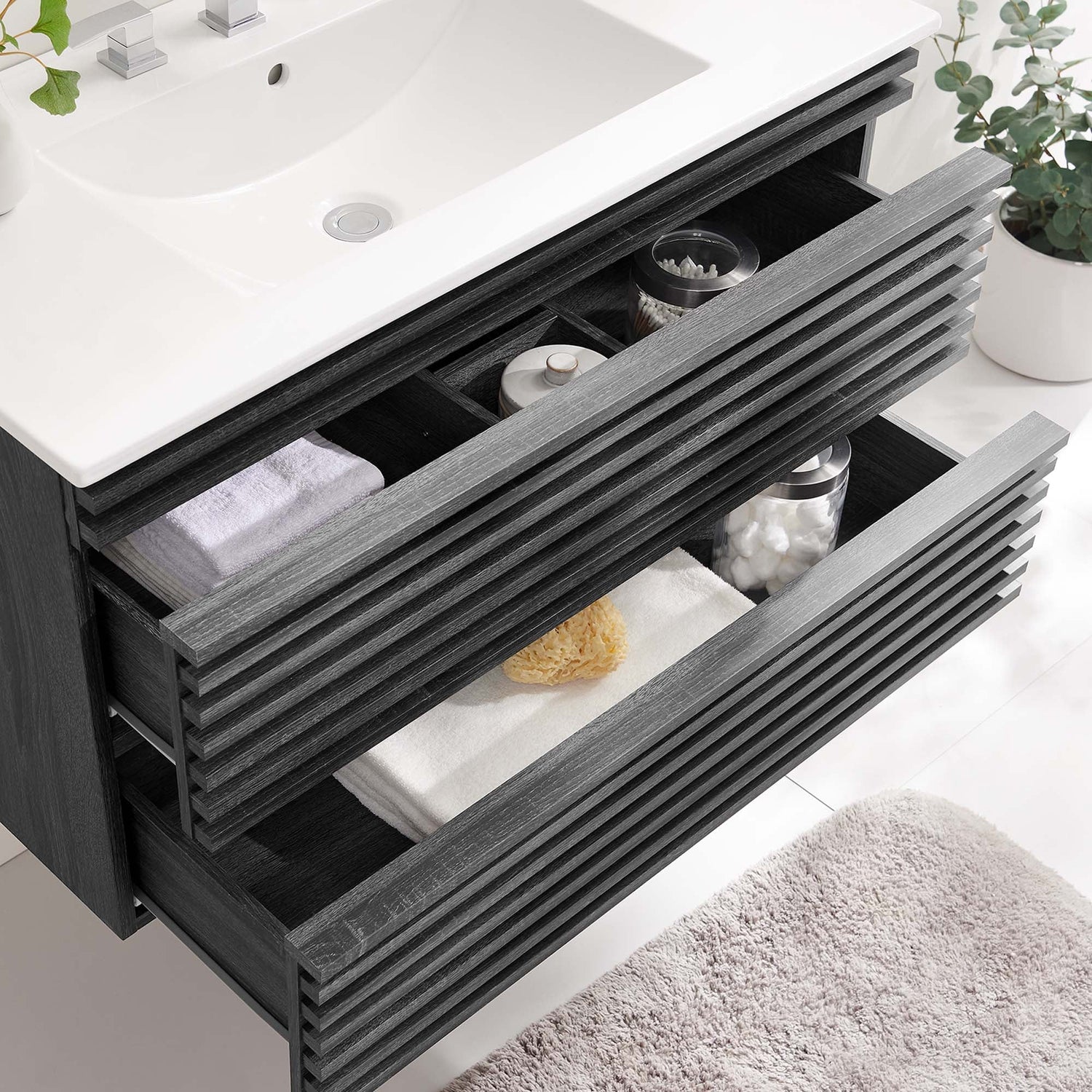 Render Wall-Mount Bathroom Vanity with White Basin Included by Modway