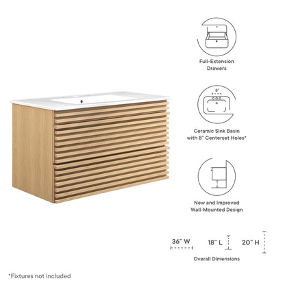 Render Wall-Mount Bathroom Vanity with White Basin Included by Modway