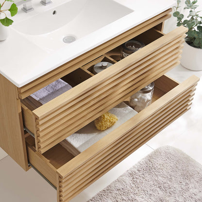 Render Wall-Mount Bathroom Vanity with White Basin Included by Modway