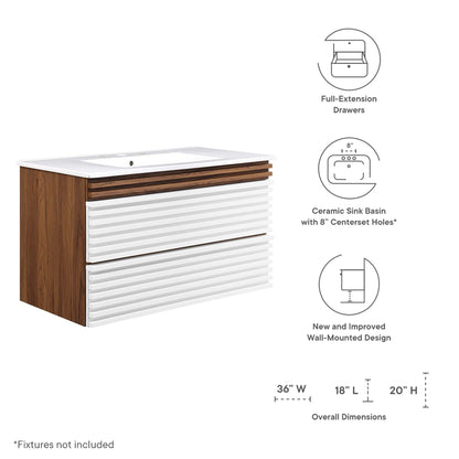 Render Wall-Mount Bathroom Vanity with White Basin Included by Modway