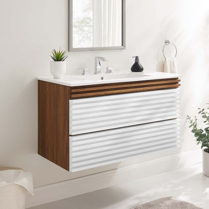 Render Wall-Mount Bathroom Vanity with White Basin Included by Modway