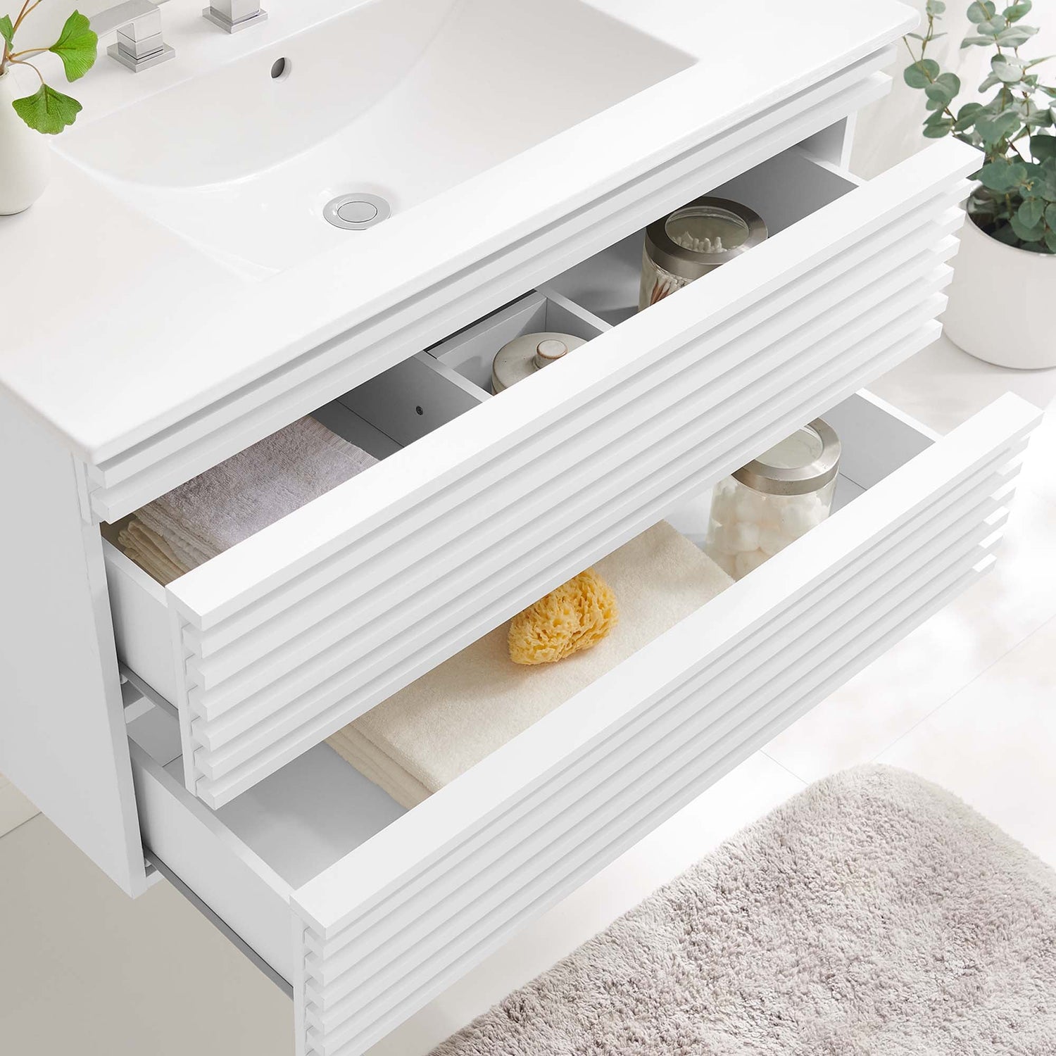 Render Wall-Mount Bathroom Vanity with White Basin Included by Modway