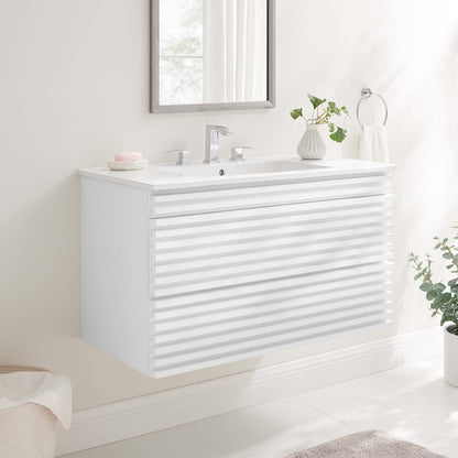 Render Wall-Mount Bathroom Vanity with White Basin Included by Modway