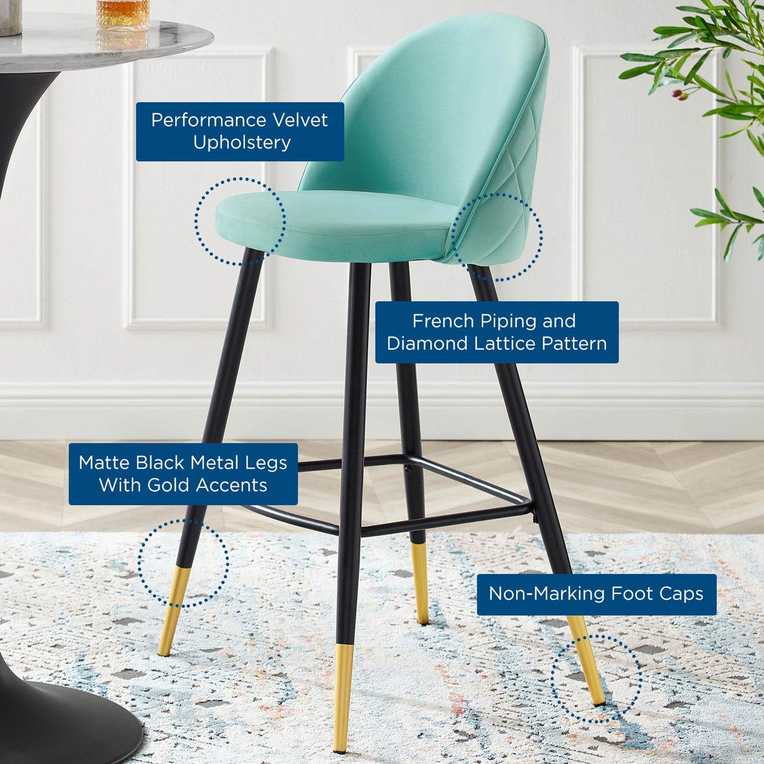 Cordial Performance Velvet Bar Stools - Set of 2 by Modway