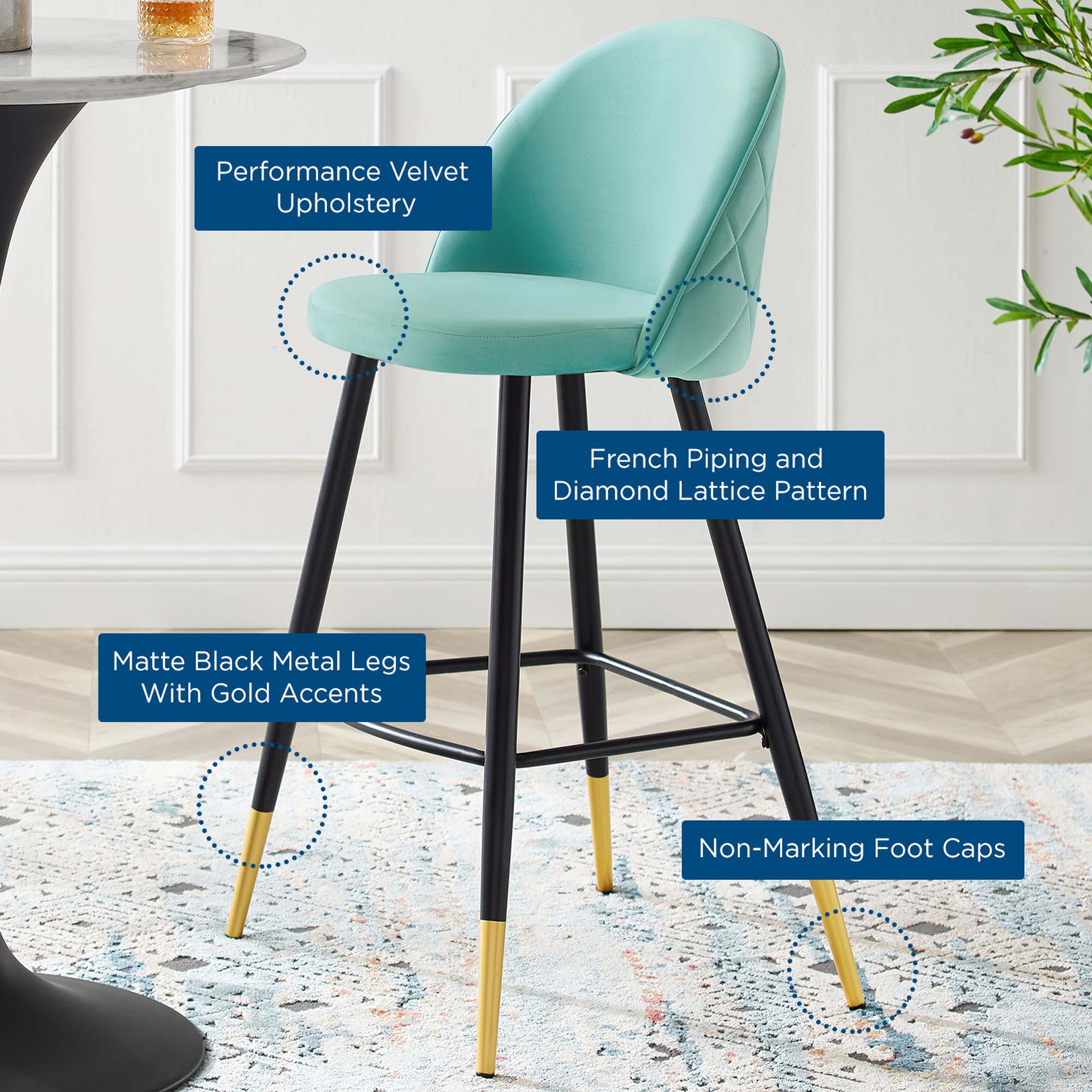 Cordial Performance Velvet Bar Stools - Set of 2 by Modway