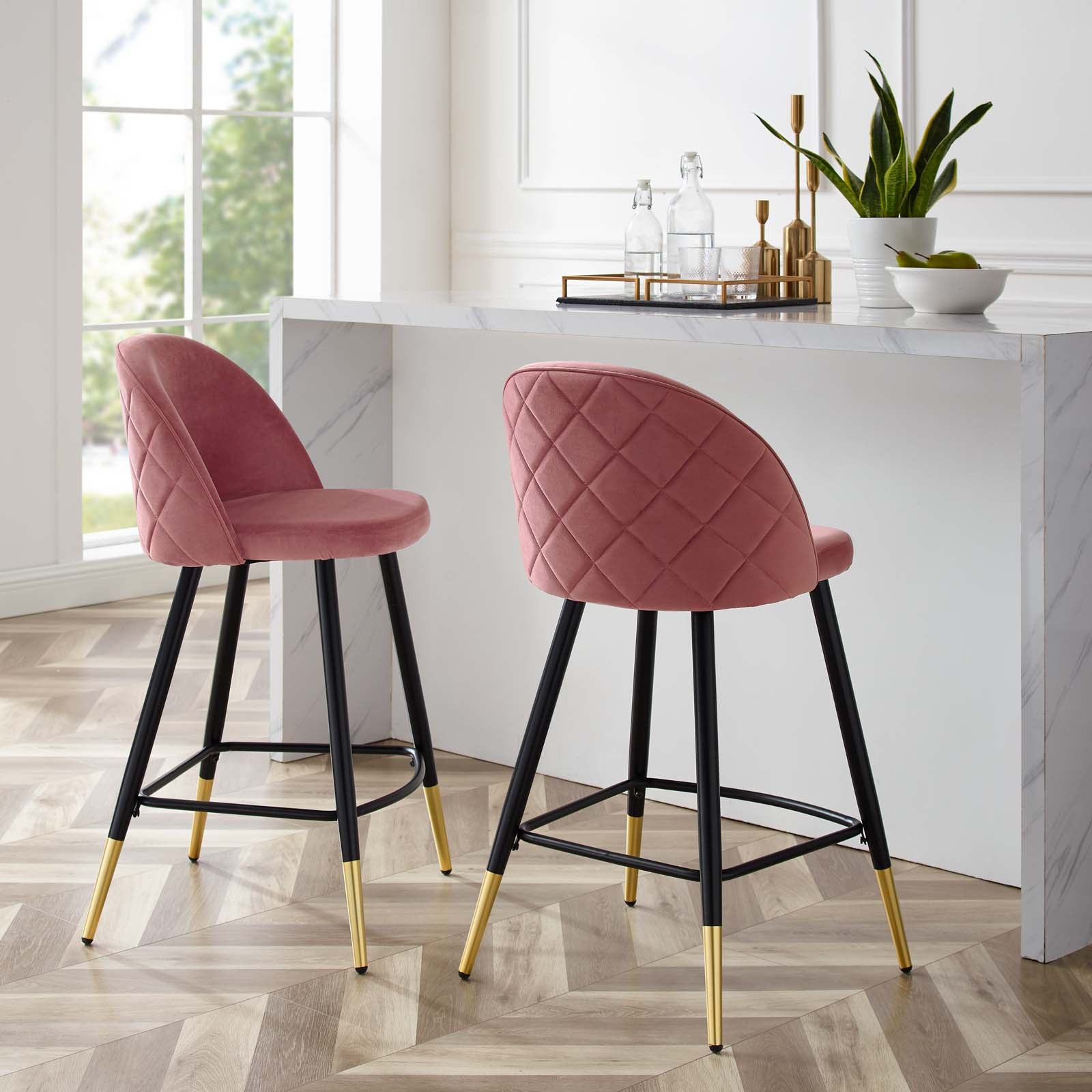 Cordial Performance Velvet Counter Stools - Set of 2 By HouseBean