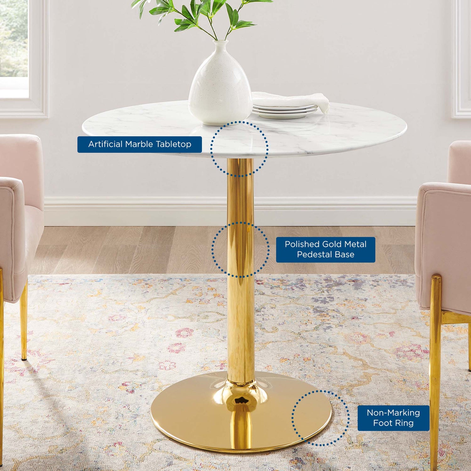 Verne 35&quot; Artificial Marble Dining Table by Modway