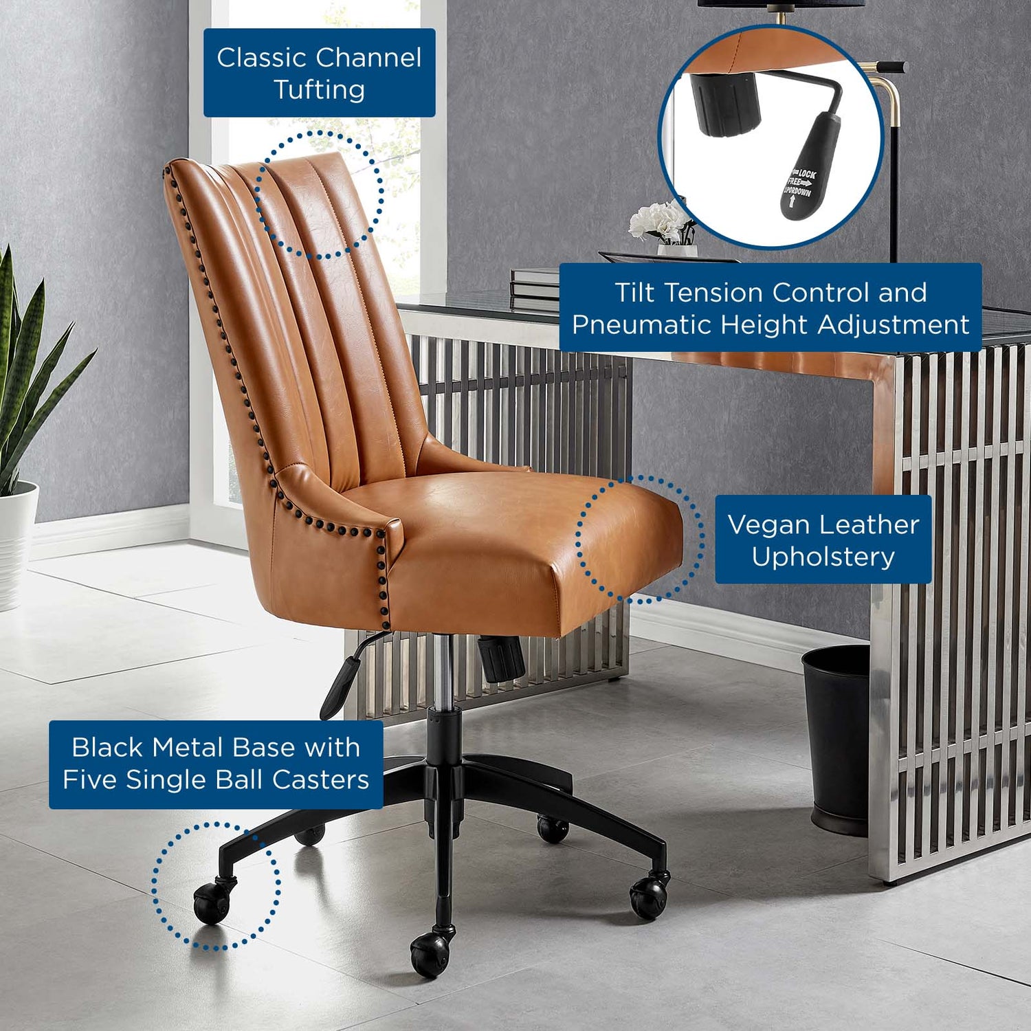 Empower Channel Tufted Vegan Leather Office Chair By HouseBean