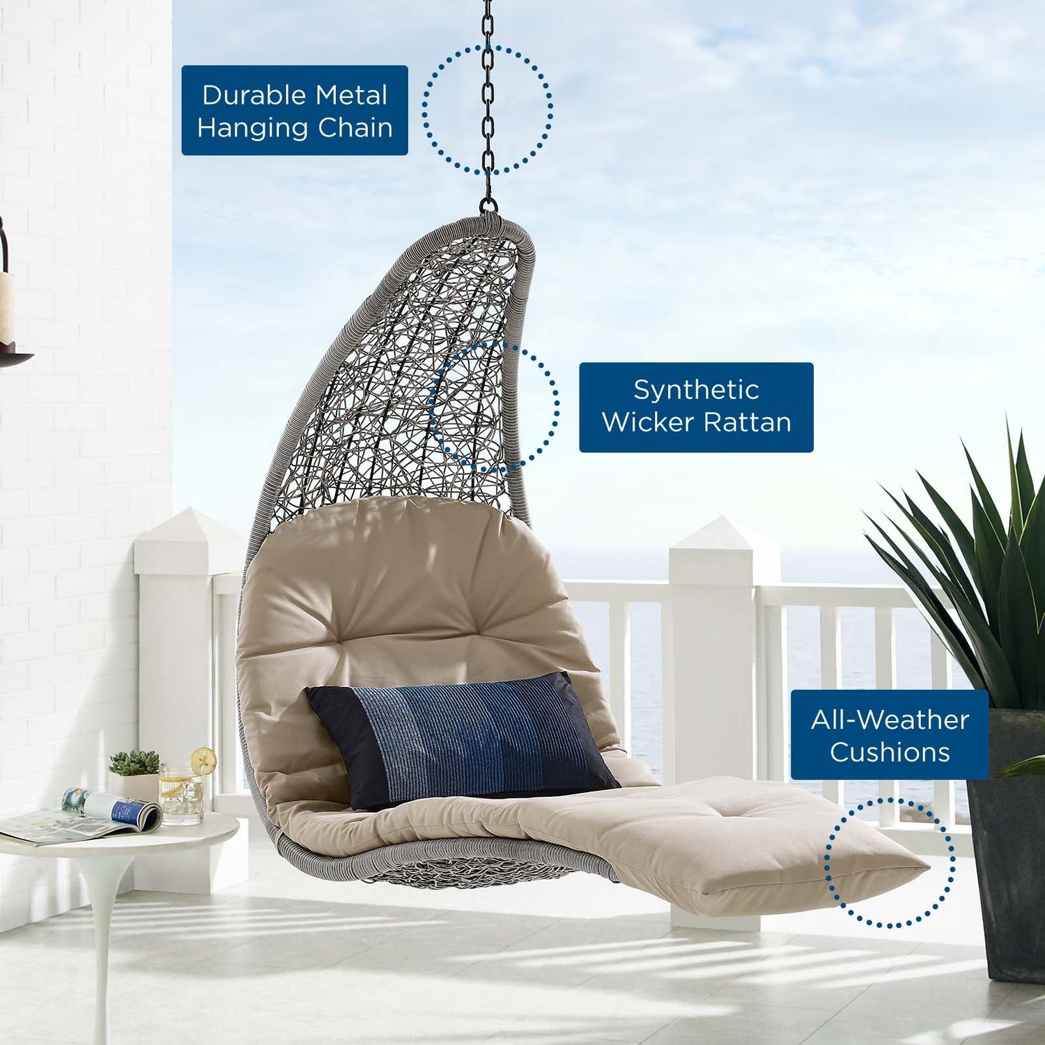 Landscape Outdoor Patio Hanging Chaise Lounge Swing Chair By HouseBean