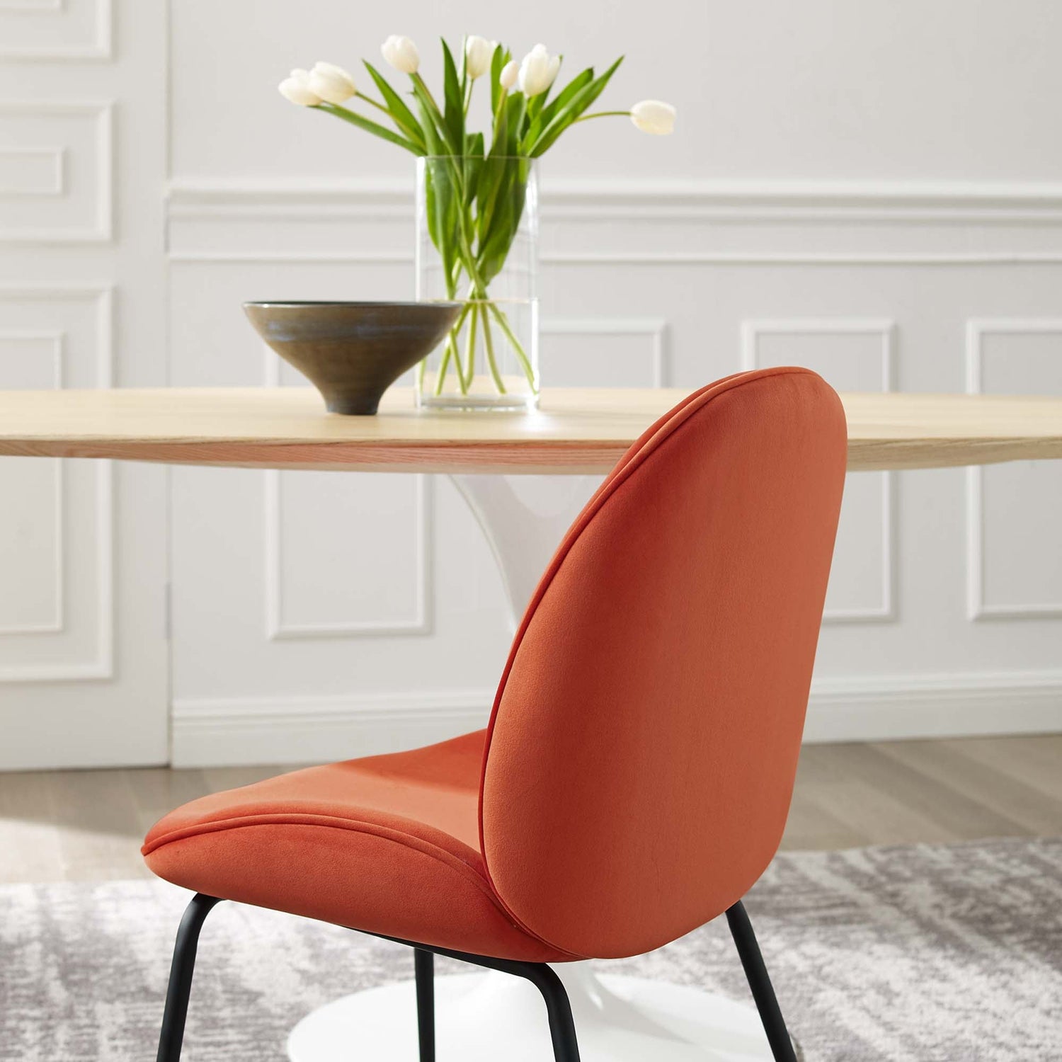 Scoop Black Powder Coated Steel Leg Performance Velvet Dining Chairs - Set of 2 by Modway