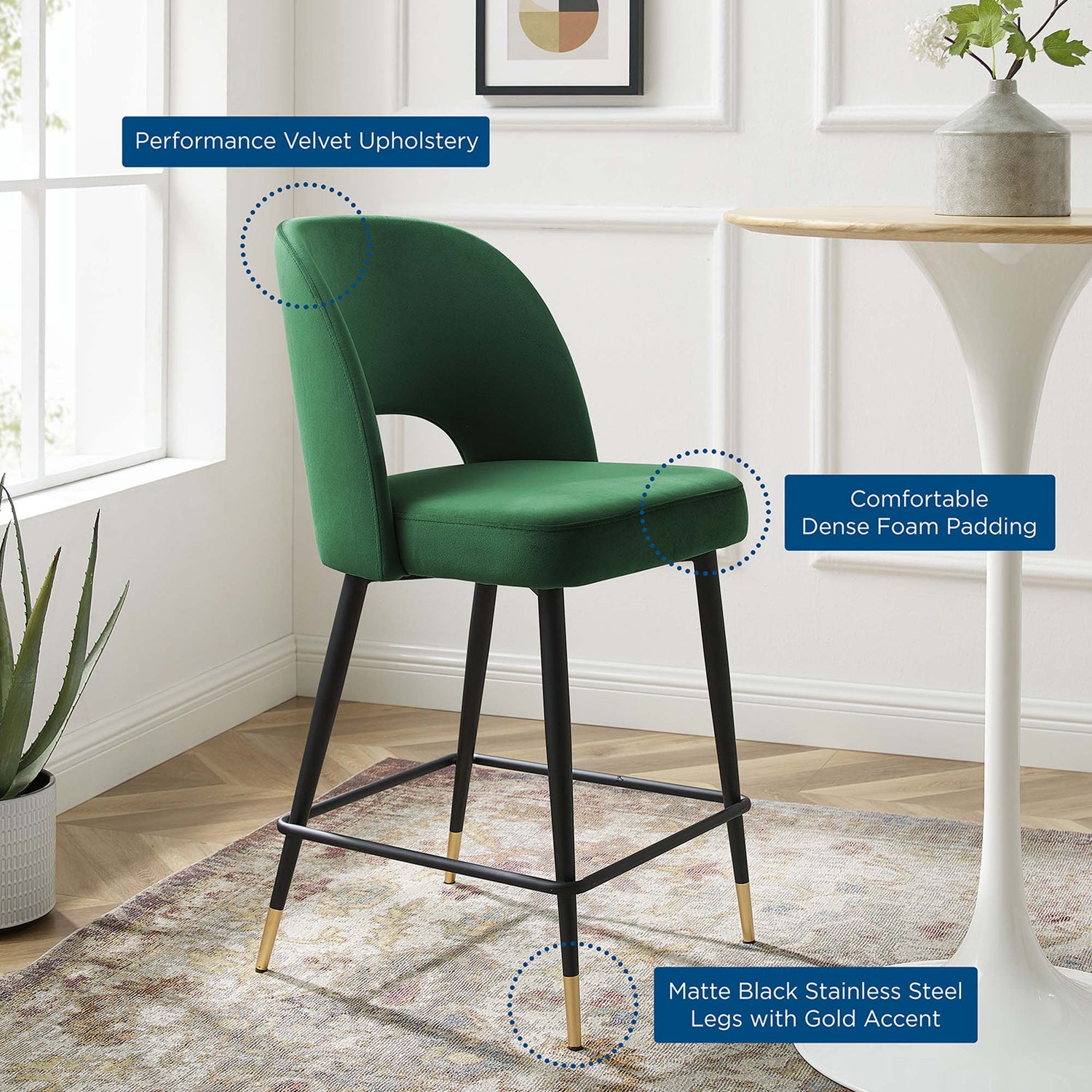 Rouse Performance Velvet Counter Stool by Modway