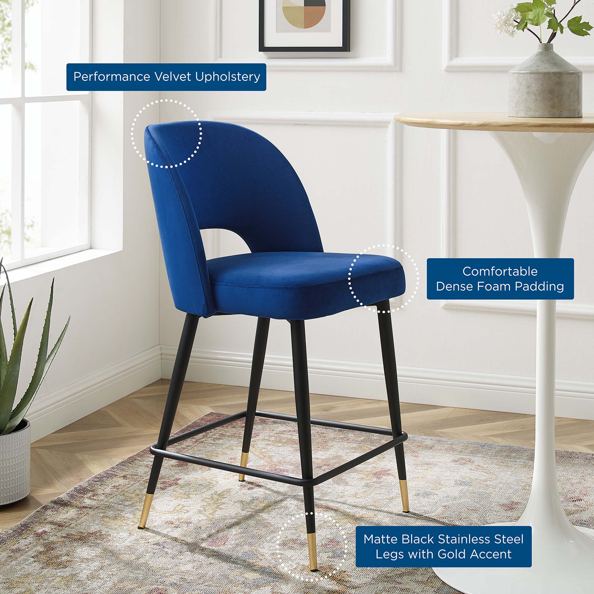 Rouse Performance Velvet Counter Stool by Modway