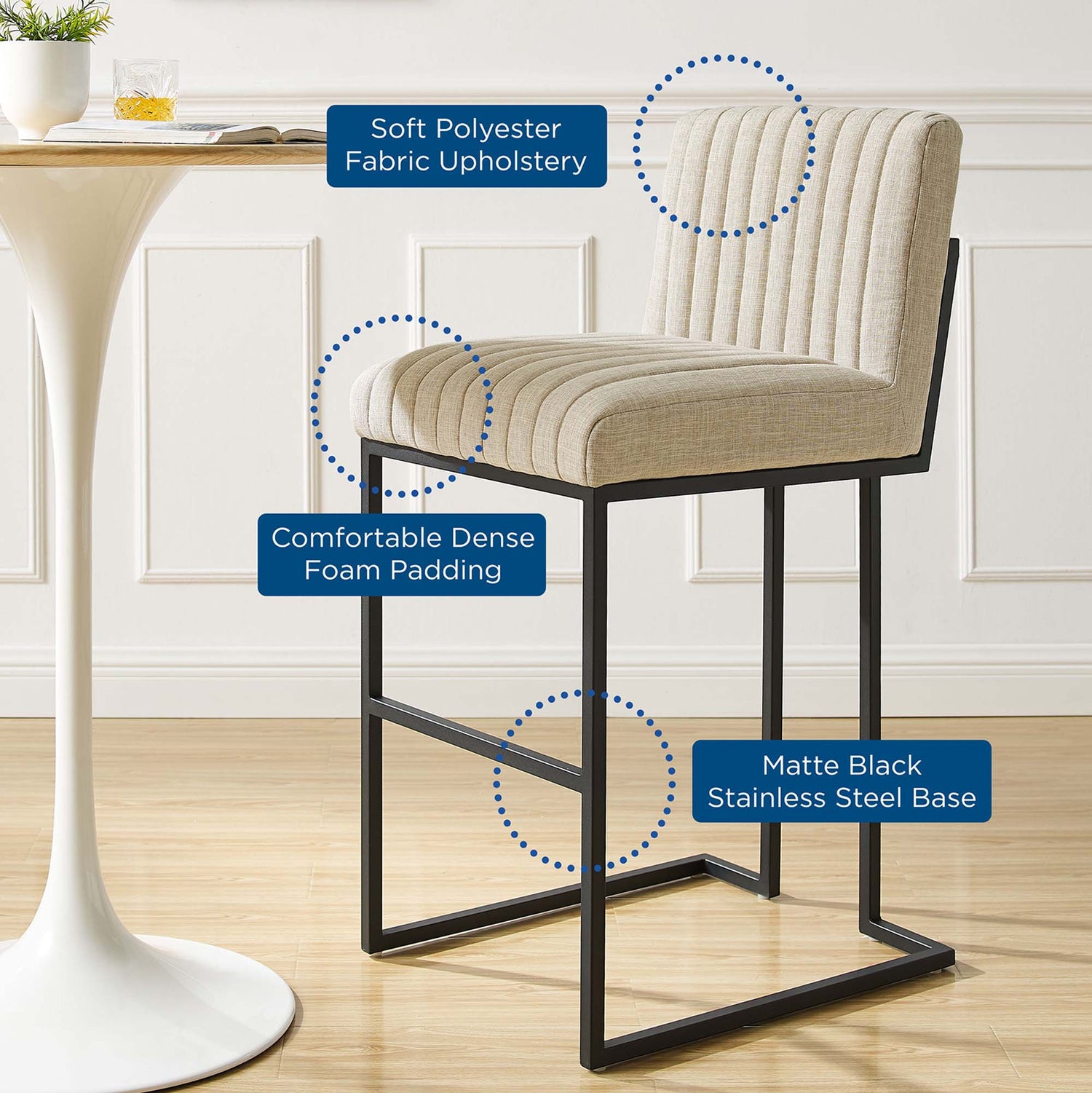 Indulge Channel Tufted Fabric Bar Stool by Modway