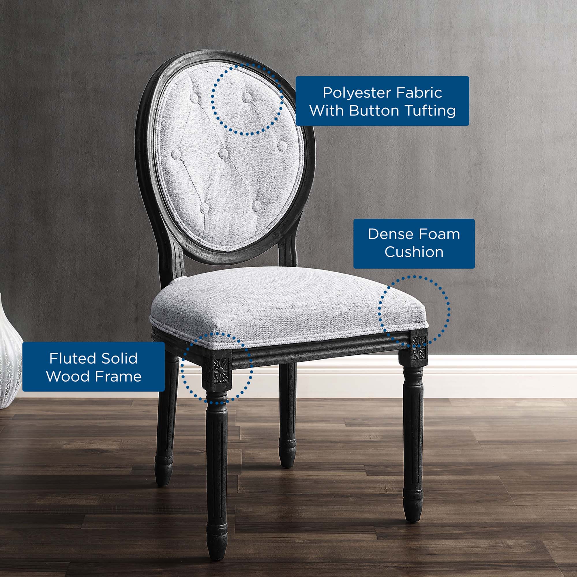Arise Vintage French Upholstered Fabric Dining Side Chair by Modway