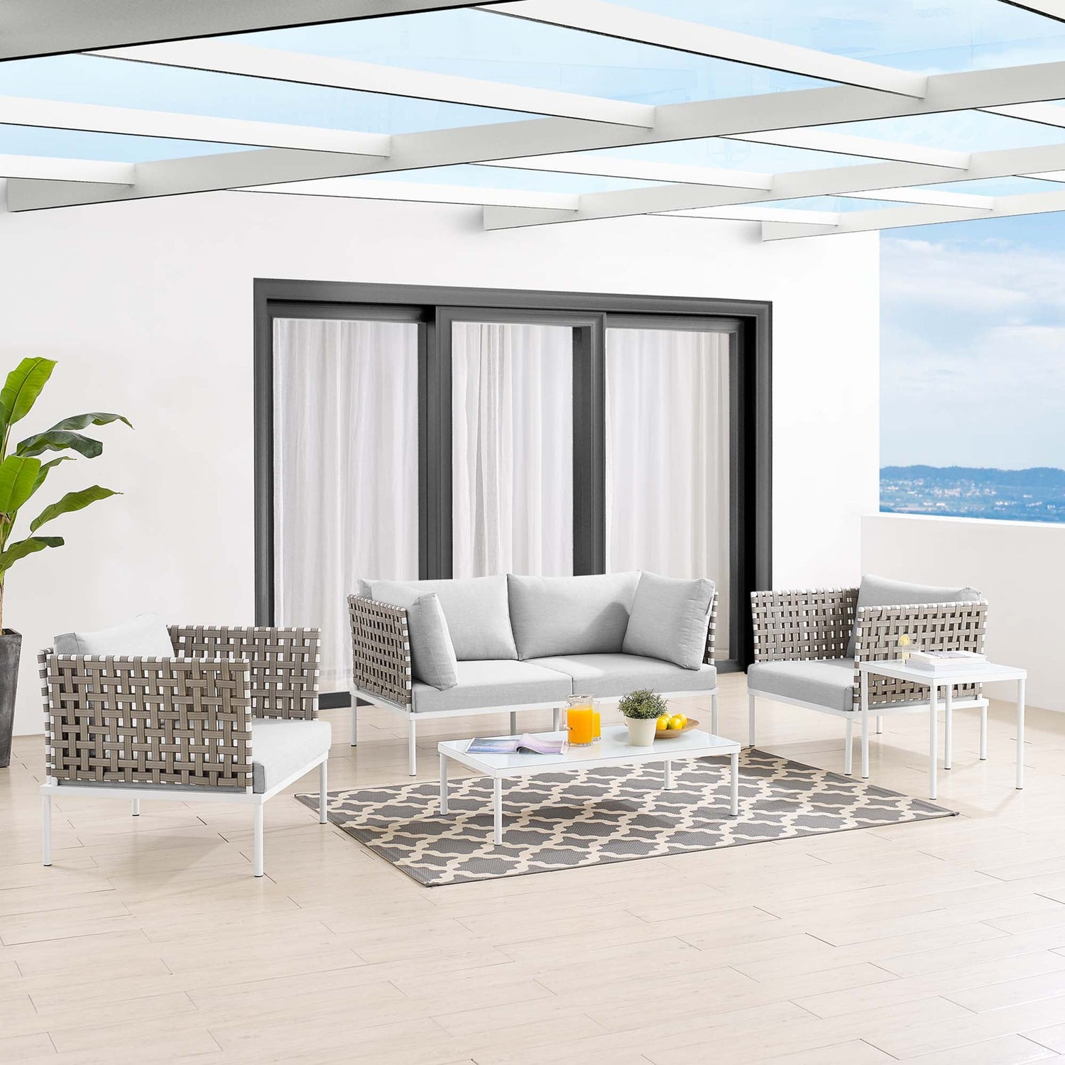 Harmony 5-Piece  Sunbrella¬Æ Basket Weave Outdoor Patio Aluminum Seating Set by Modway