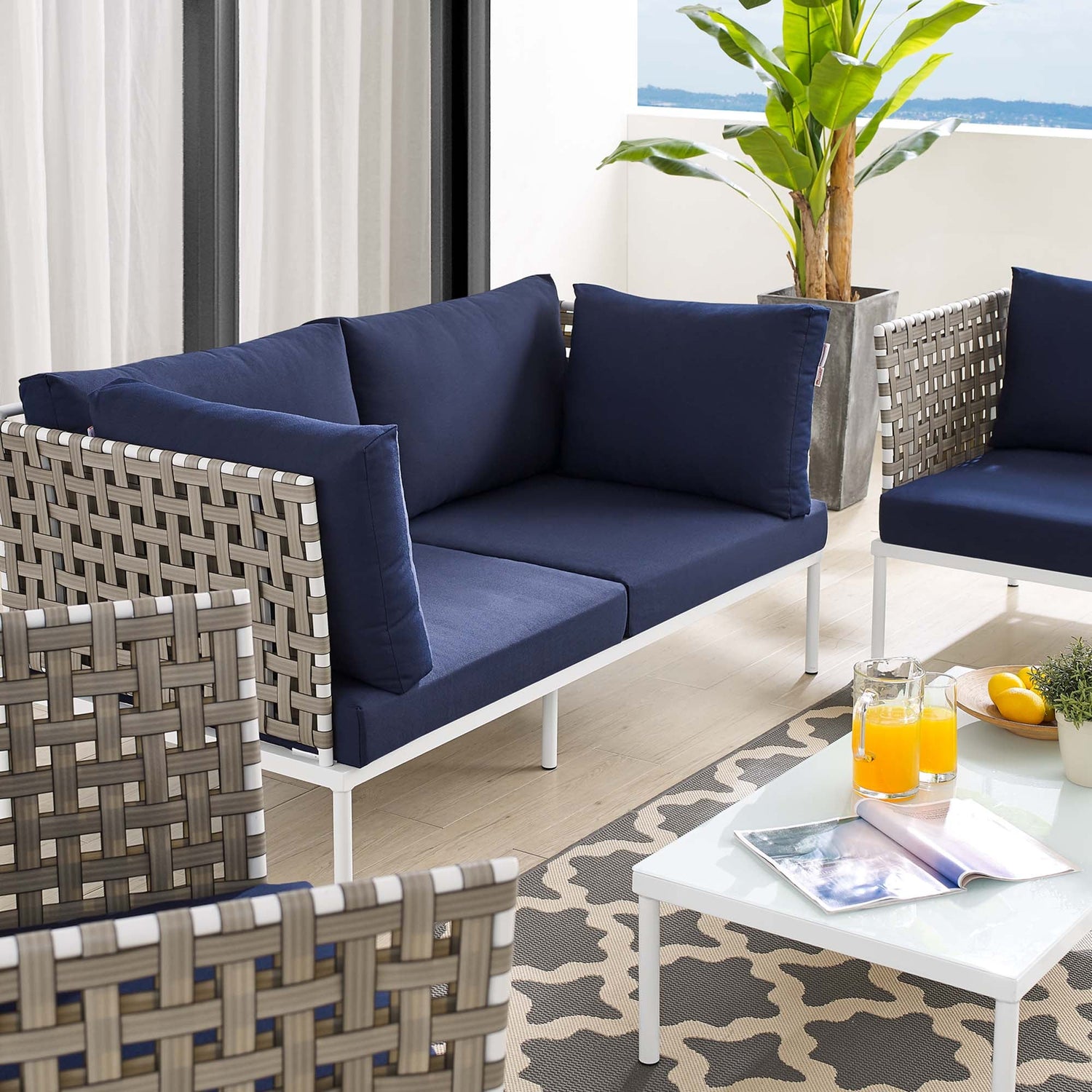 Harmony 5-Piece  Sunbrella¬Æ Basket Weave Outdoor Patio Aluminum Seating Set by Modway